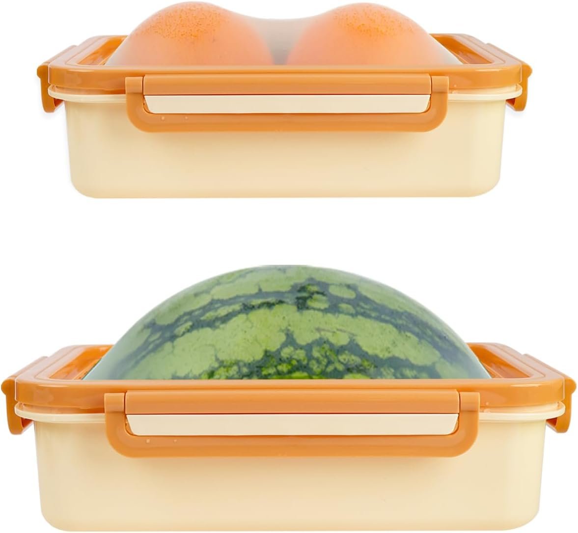 Set Of 2 Reusable Large Fruit And Veggie Savers, Silicone Fruit Storage Box, Fresh Stretch Pods For Food Saver, Ideal For Roast Chicken, Garlic, Onions, Lemons, Watermelon and Potatoes (Orange)