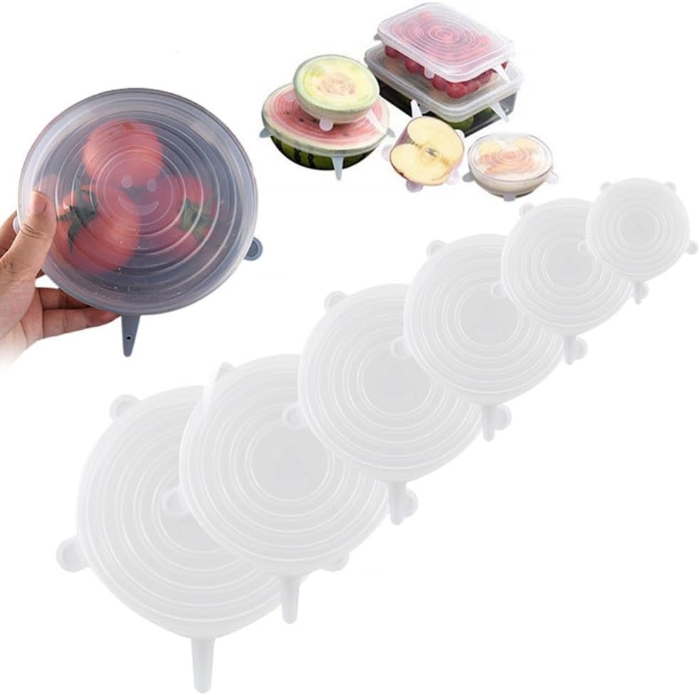 Reusable Silicone Stretch Lids for Food Storage in Refrigerator,6PCS Elastic Covers for Bowl Cup, Cans, Jars, Round and Rectangle Container,Heat-Resistant Food Grade Silicone Microwave Food Cover
