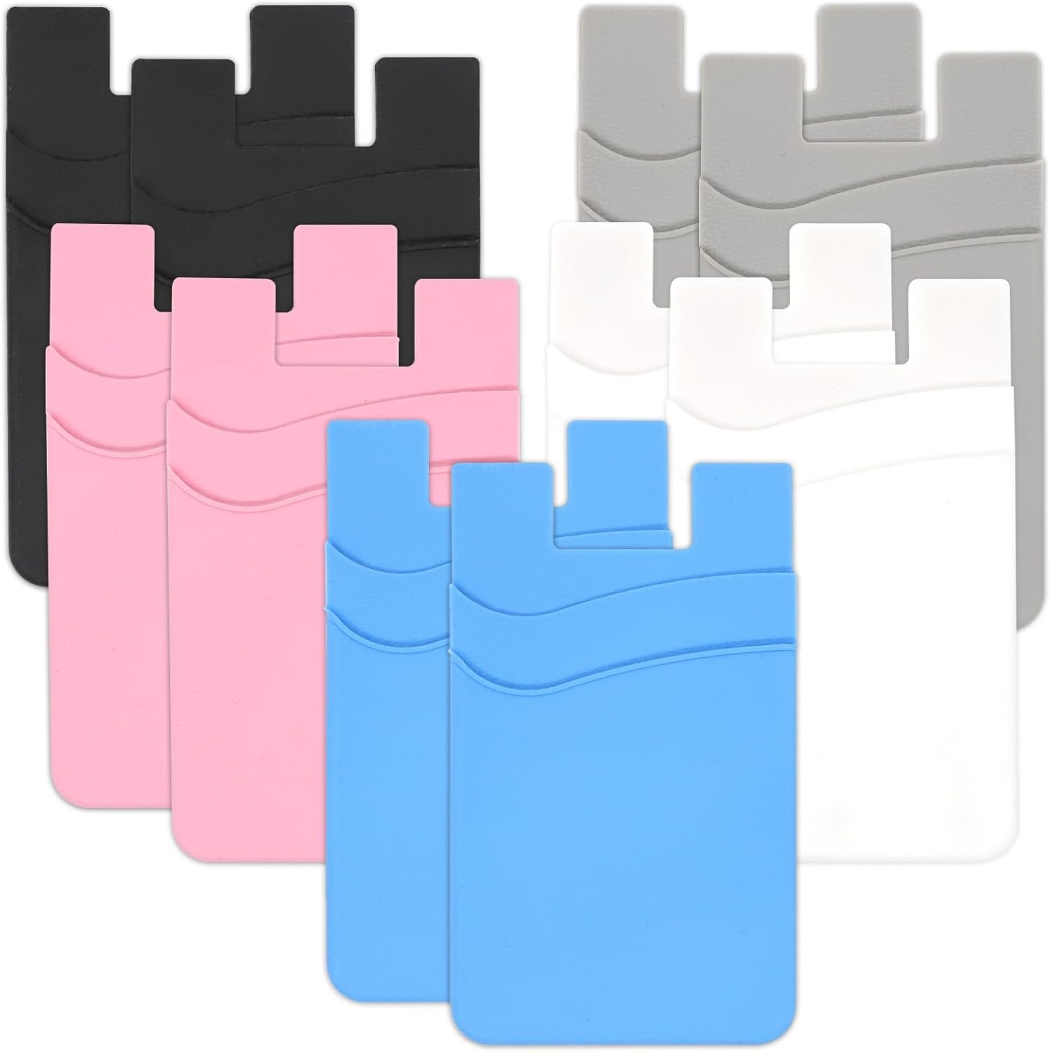 10 Pack Silicone Card Holder for Phone Case, Double Pocket Sticky Phone Wallet, Phone Wallet Stick on, Cardholder for Back of Phone