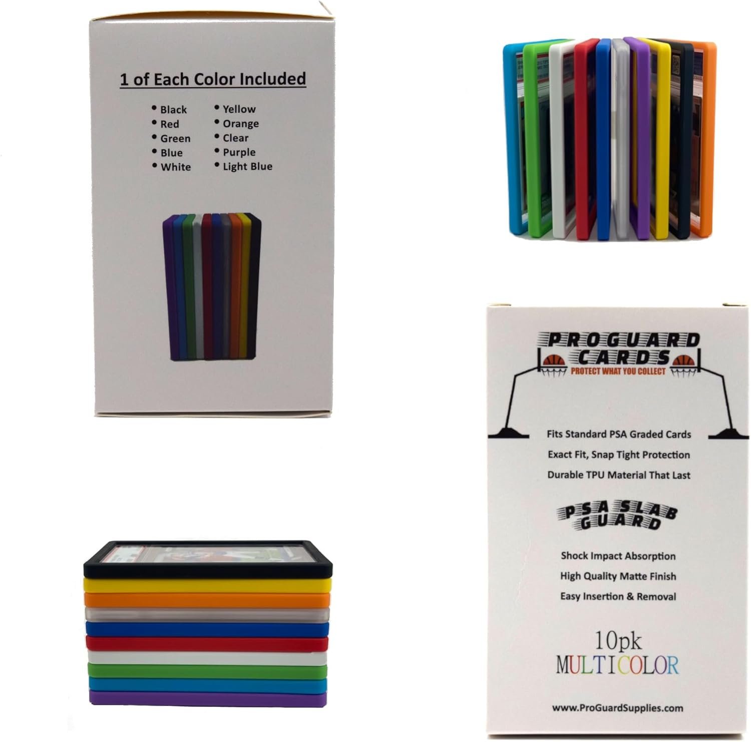 10PK Multicolor PSA Slab Guards for Standard Graded PSA Slabs | Exact Fit Snap Tight Protection | Shock Absorption | Matte Finish (10pk Multicolor)
