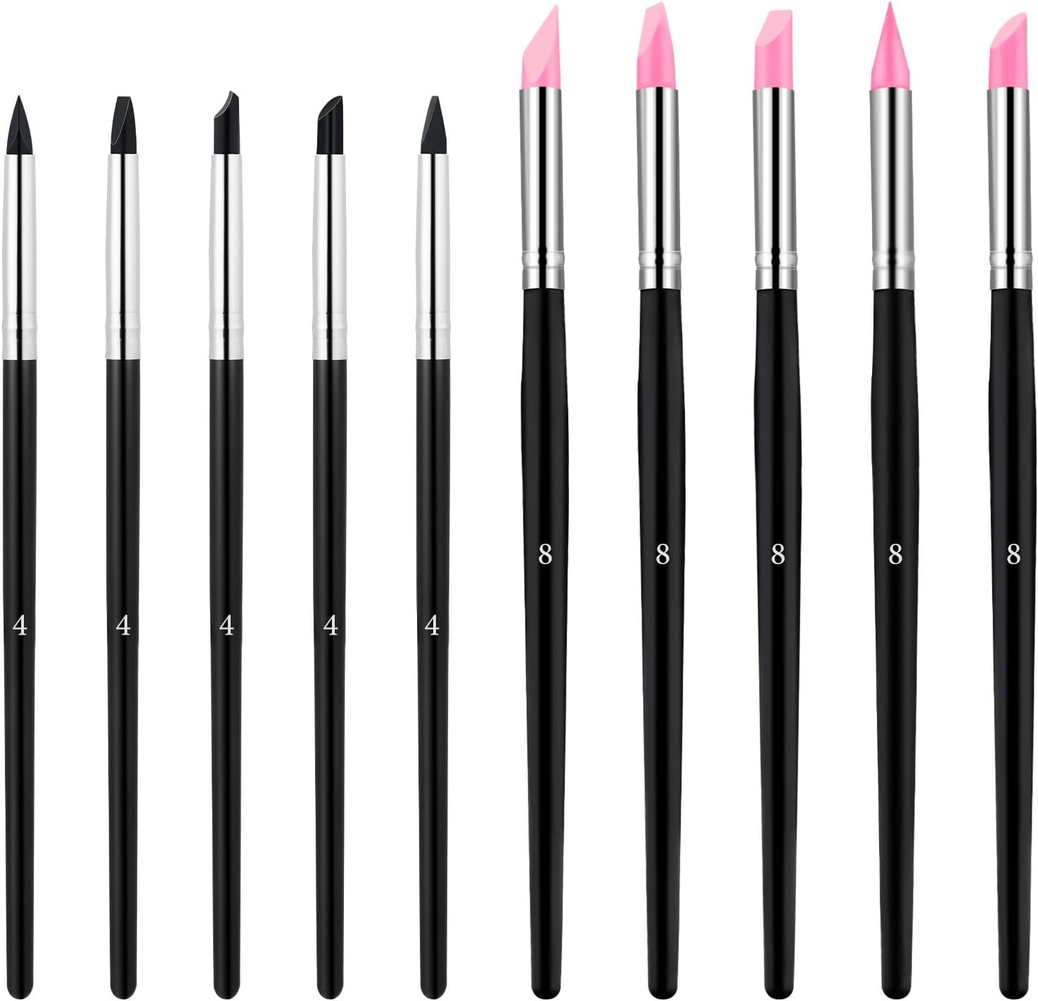 10Pcs Professional Silicone Paint Brush Silicon Artist Color Shapers Brushes Rubber Tip Paint Brush Flexible Clay Sculpture Tools(Size 4&8) for Pottery Craft, Rock, Nail, Painting