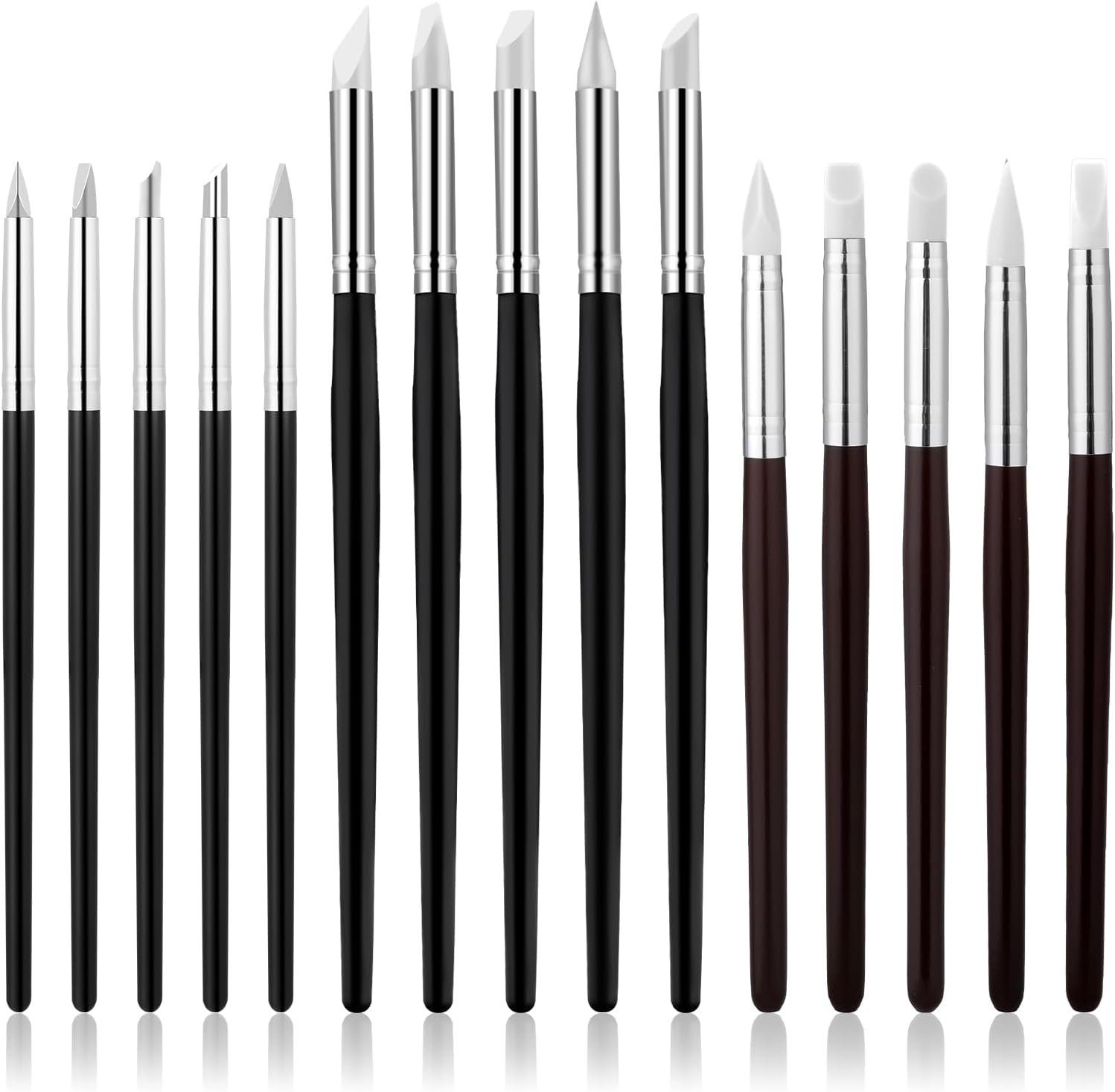 15Pcs Silicone Brushes Professional Silicone Sculpting Tools Flexible Clay Sculpture Tools Silicon Color Shapers Brushes for DIY Handicraft Shaping Carving Pottery Artwork (5 Shapes 3 Sizes)