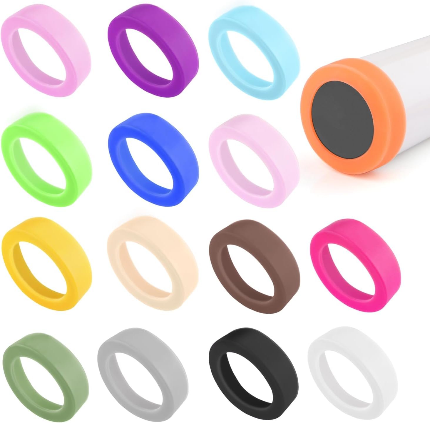 15pcs 70mm Silicon Protective Cup Mat,Rubber Cup Sleeve,Heat-Resistant Water Bottle Holder,Insulation Tumbler Protector,Non-Slip Cup Bottom Cover,Mug Coaster,Multicolor