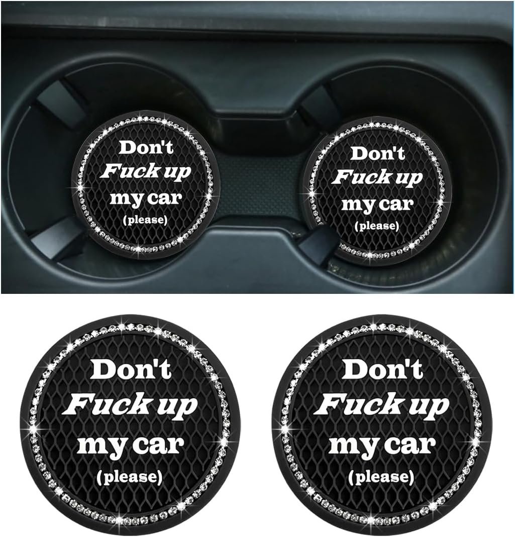 2 PCS Bling Car Cup Coaster, 2.75 Inch Anti-Slip Cup Holder Insert Coasters, Crystal Rhinestone Auto Drink Car Cup Mat for Women Girls, Universal Interior Car Accessories (Black)