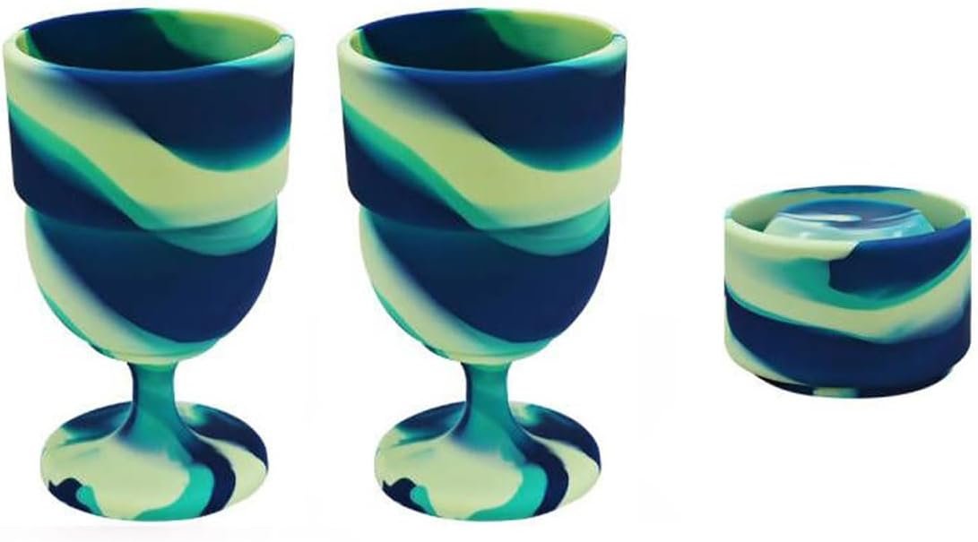 2 Pack Portable Collapsible Silicone Wine Glasses Travel Wine Glasses for Picnic Indoor Outdoor Set, GREEN/JB