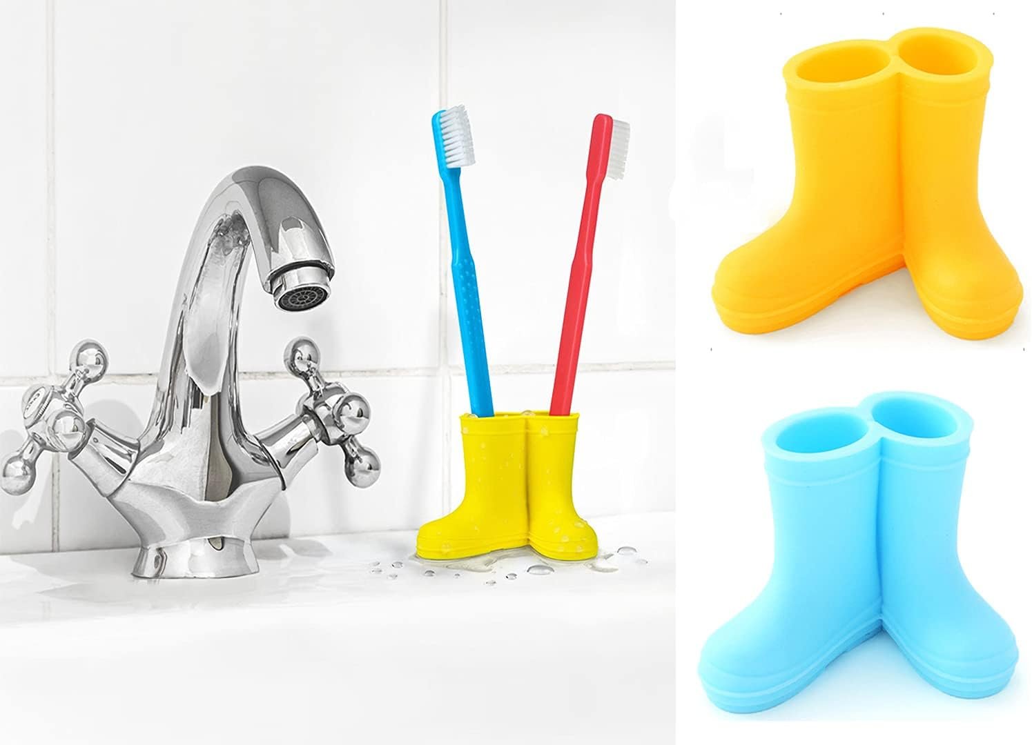 2 Pack Rain Boot Toothbrush Holder Silicone Cute Organizer for Your Bathroom Perfect Toothbrush Holder for Children,Safety Razor Stand Multi Purpose Bathroom Accessory (Boots)