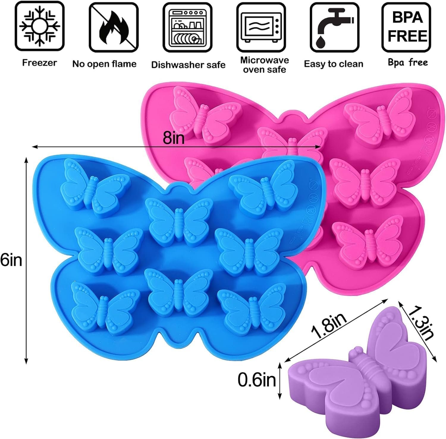 2 Pcs Silicone Butterfly Shape Ice Cube Tray - Wax Melt & Chocolate Candy Baking Molds, Non-Stick