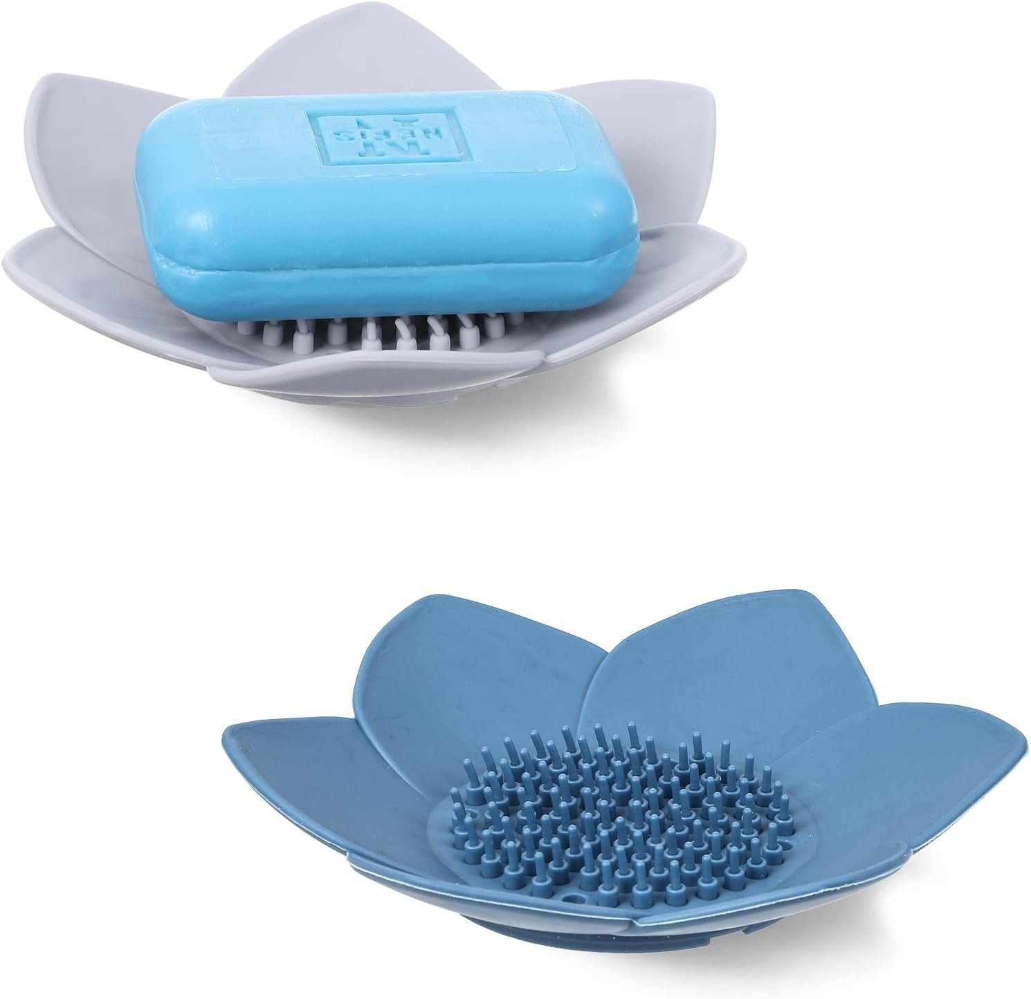 2 Pcs Silicone Soap Holder Small Soap Dish for Shower with Drainage Non Slip Sink Caddy, Self Draining Waterfall Case for Kitchen, Keep Dry, Easy to Clean, Shower Dish Saver