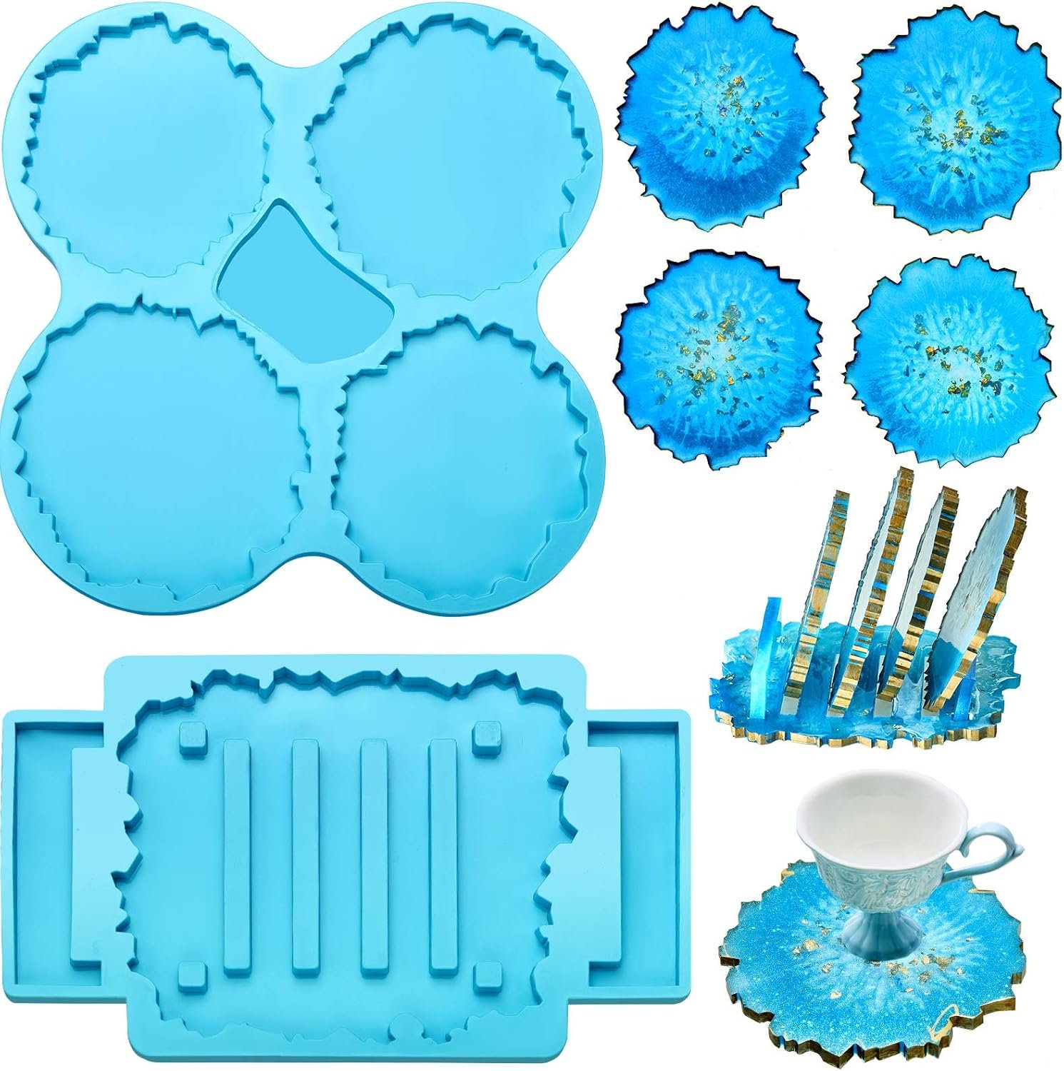 2 Pieces Coaster Resin Molds Set Coaster Stand Silicone Cup Mat Epoxy Resin Casting Cup Stand Holder Mold for DIY Crafts Home Decorations Making Tools