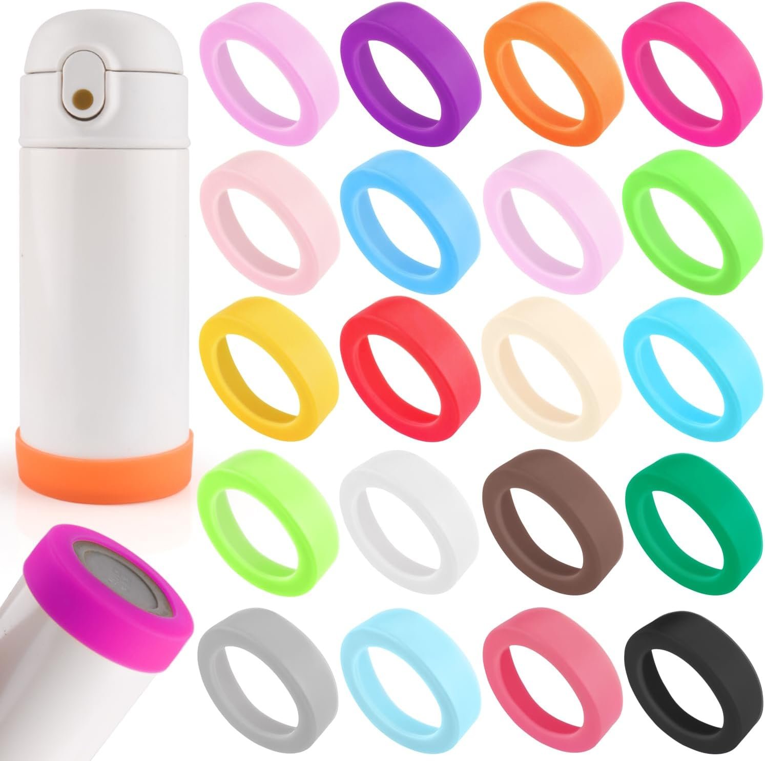 20 Pcs 70mm Protective Cup Mat Silicone Sleeve Water Bottle Protective Mat Heat Resistant Non Slip Mug Coasters for Mug Cup Bottle Accessories - Multicolor