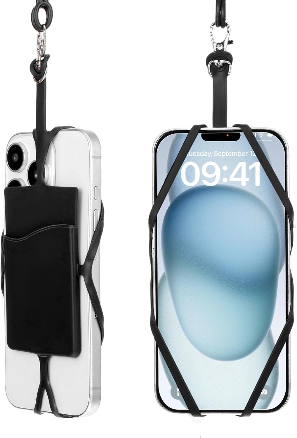 2Pcs Cell Phone Lanyard Crossbody Adjustable Neck Phone Holder with Card Pocket, Universal Silicone Neck Strap Compatible with Most Smartphones, Anti Theft Phones Strap for Men & Women