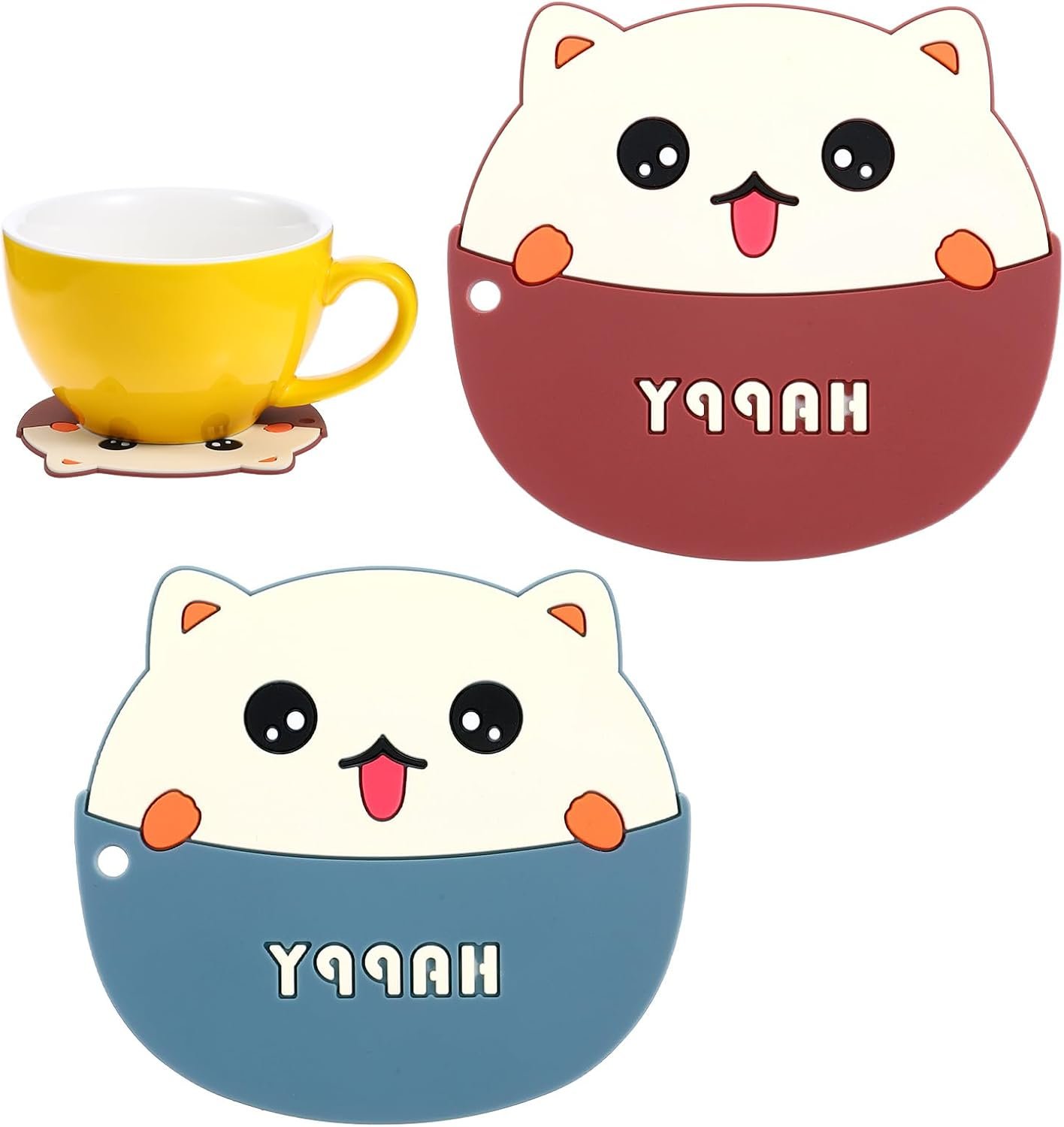 2Pcs Insulated Coasters, Non Slip Silicone CuteThemed Coasters Funny Hot Pads Gifts for Bar Kitchen and Patio Tabletop