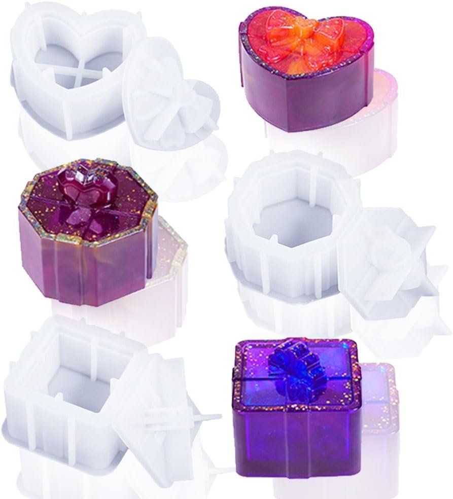 3 Set Box Resin Molds with Lid, Jar Resin Mold Bows Silicone Storage Box Molds for Epoxy Resin Casting DIY Handicraft Jewellery Box Home Decor