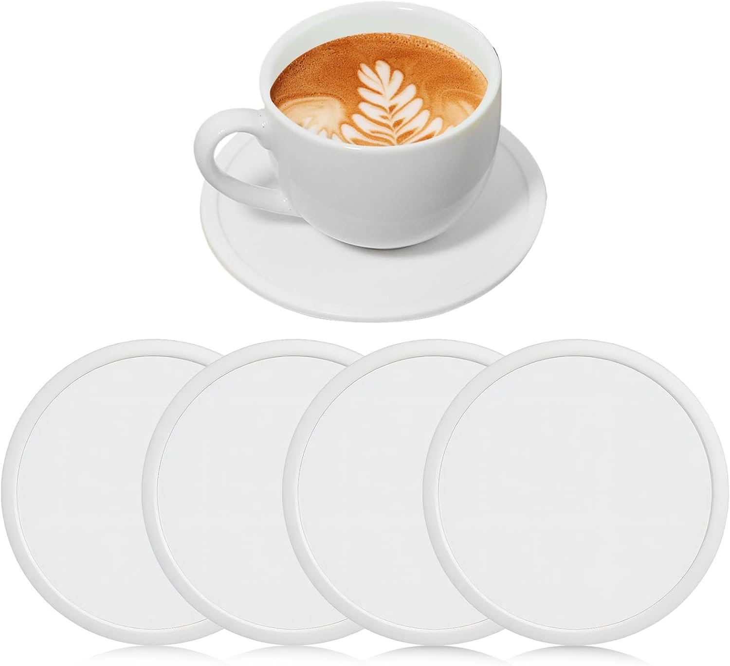 4 Pcs Coasters for Drinks Silicone Coaster Outdoor Coaster for Coffee Table Bar Coasters Non-Slip Rubber Table Cup Mat for Home Decor Tabletop Protection (White)