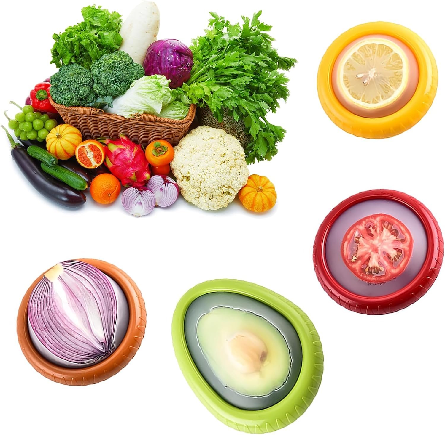 4 Pcs Silicone Fruit Storage Box, Fruit And Vegetable Anti-Oxidation Storage Box, Avocado Saver and Tomato Holder, Reusable Storage Containers for Fridge, Fresh Pods for Food, Onion Storage