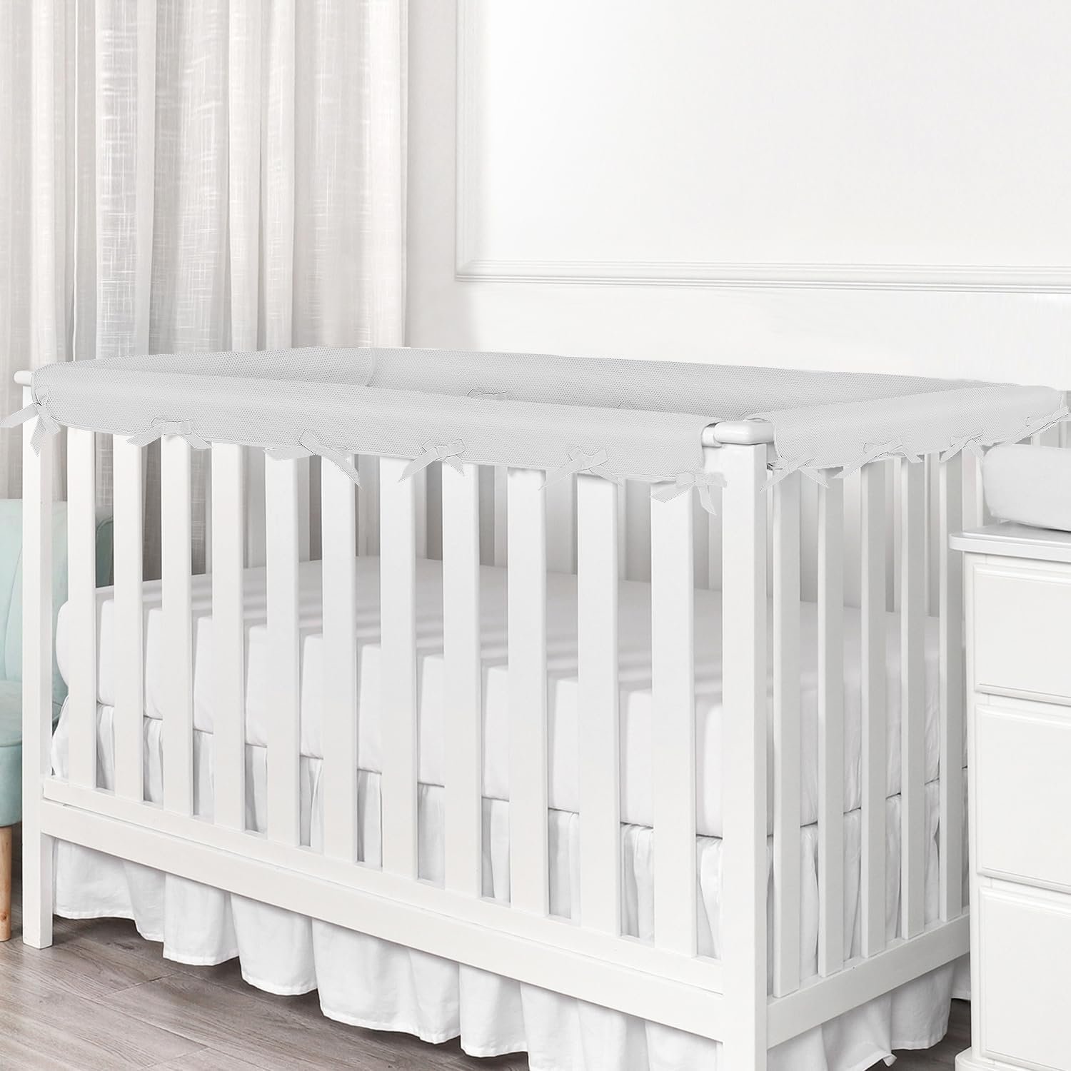 4pc Breathable Crib Rail Covers for Teething Sets, Edge Bumpers, Mesh Soft Edge Strip(Grey) (4pc-01)