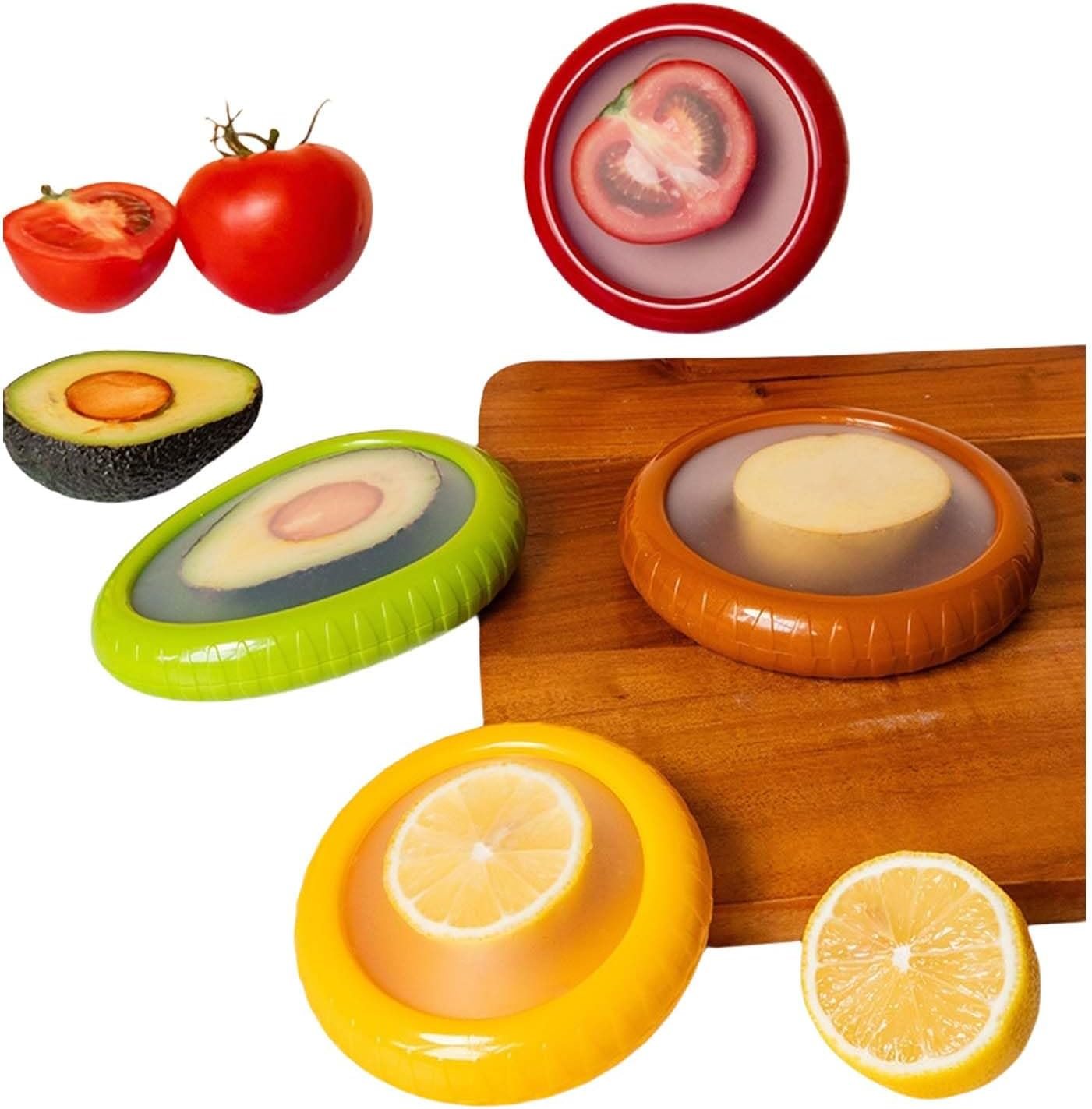 4pcs Silicone Fruit Storage Box, Upgrated Silicone Fruit Storage Containers, Reusable Fruit Vegetable Containers for Fridge Keep Fresh, for Lemons,Potatoes,Tomatos, Avocado