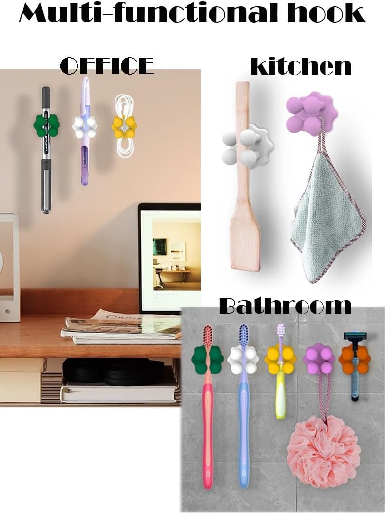 5 pcs Silicone Waterproof Self-Adhesive Single Toothbrush Holders,Razor Holder for Shower for Bathroom, Kitchen,Living Room,Office