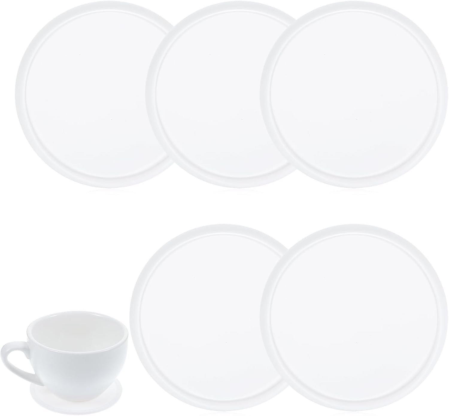 5PCS Silicone Coasters for Drinks, White Rubber Drink Coaster, Non-Slip Non-Stick Drinking Absorbent Coasters Cup Mat for Kinds of Cups, Modern Style Coasters Tray for Coffee Table, 3.5 Inches
