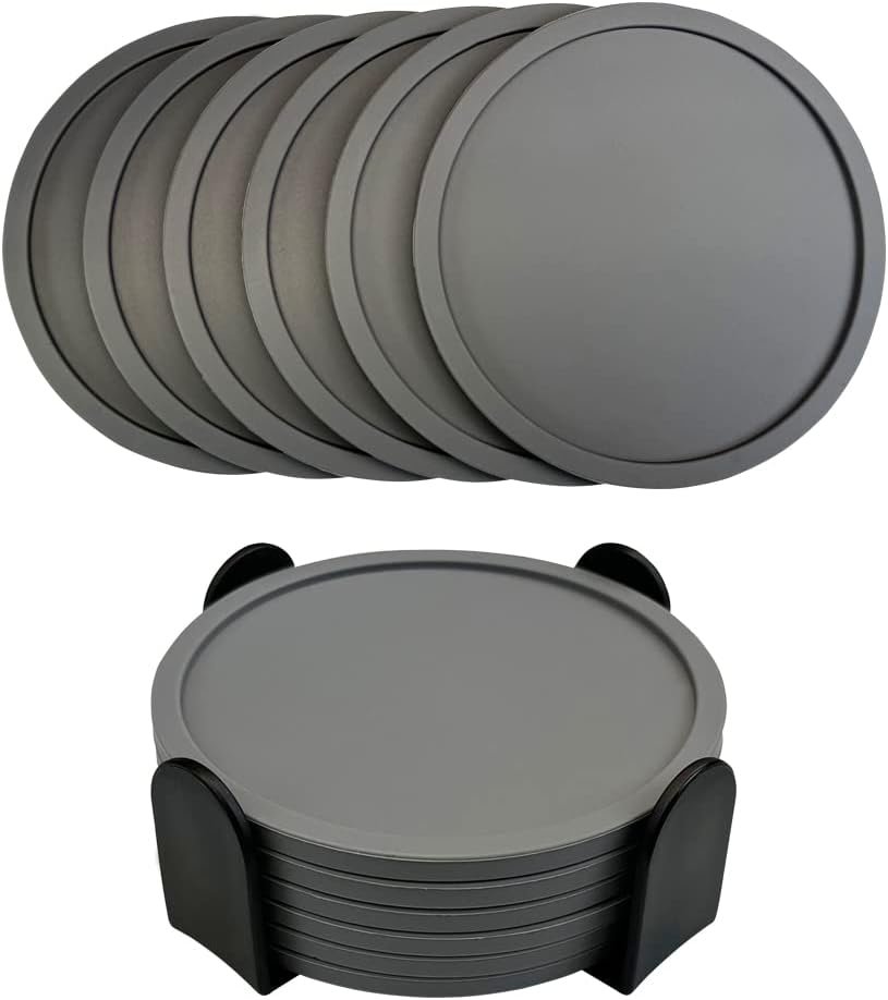 6 Pieces Silicone Coasters, Cup Coasters for Drinks, Heat Resistant Glass Cushion, Coffee Coaster for Table, Desk, Kitchen, Office, Bar Furniture Protection, Hot Cup Mat (Grey)