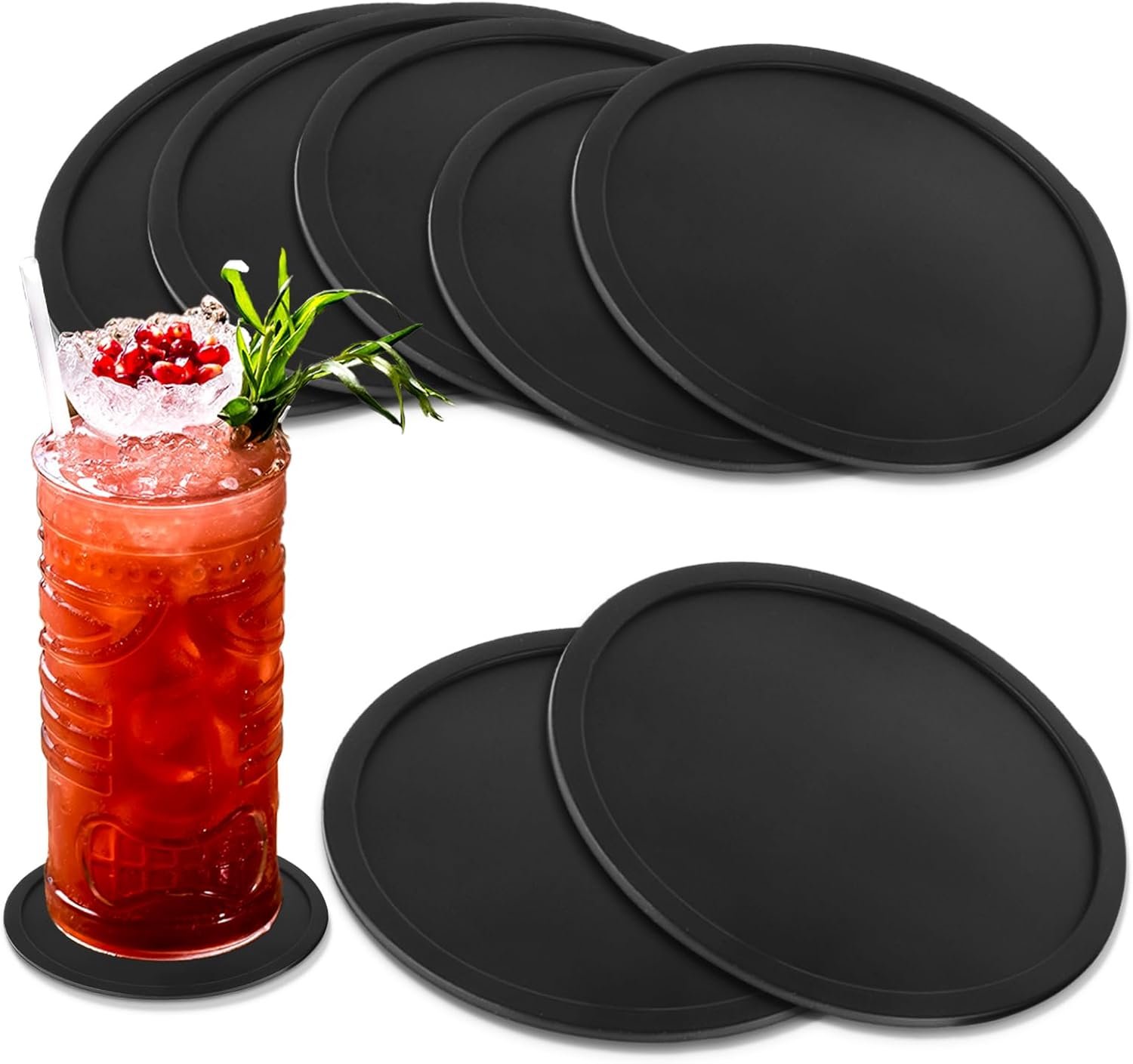 6Pcs Silicone Coasters for Drinks, Heat Resistant Coffee Coasters for Coffee Table Round Non Slip Cup Mat for Table Desk Kitchen Office Bar Furniture Protection