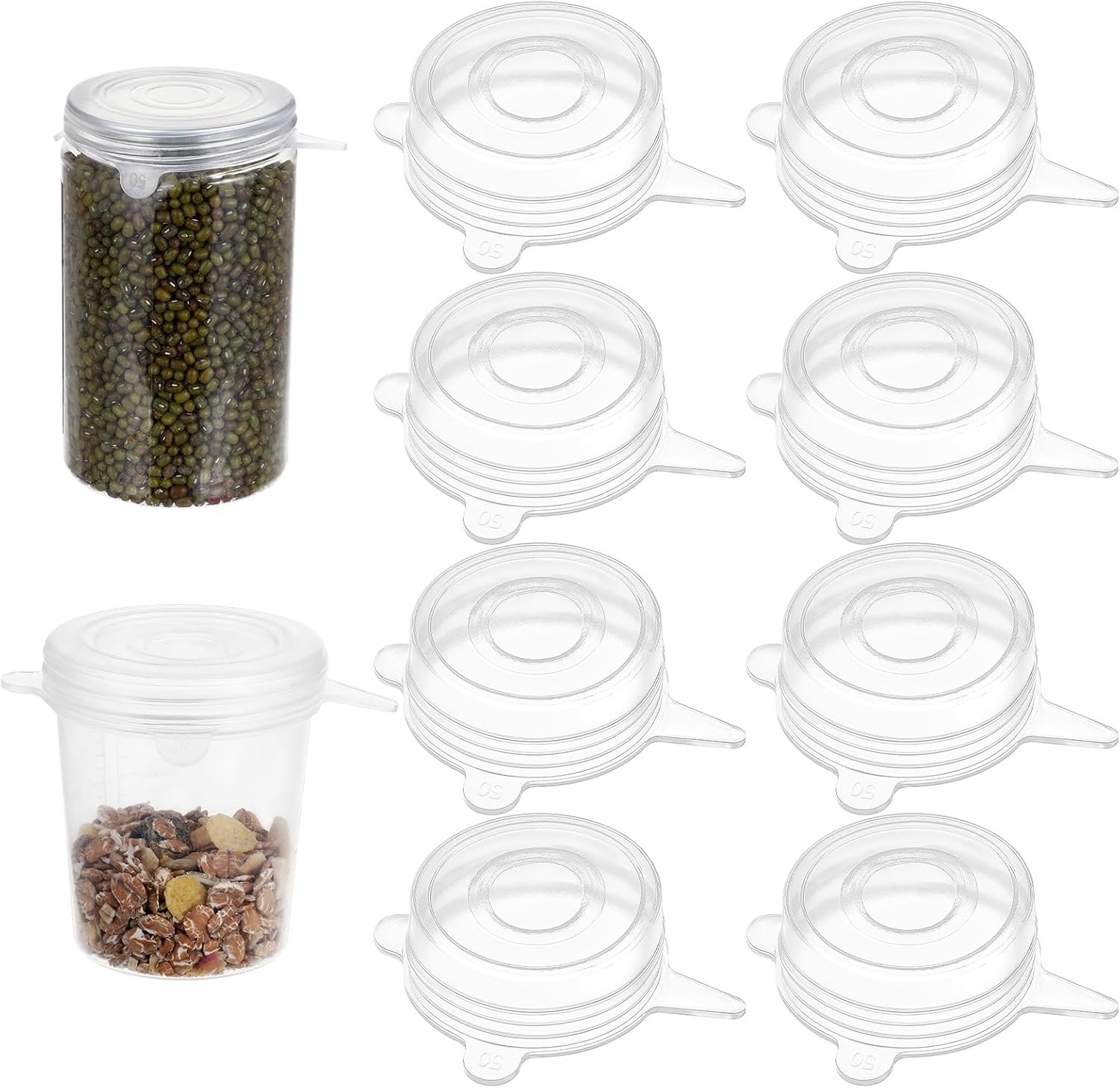 8 Pcs Same Size Silicone Stretch Lids for Fresh Food Storage in Fridge Reusable Expandable Elastic Bowl Covers for Cup Cans Jar Silicone Container Cover Keep Food Fresh Reduce Waste Transparent
