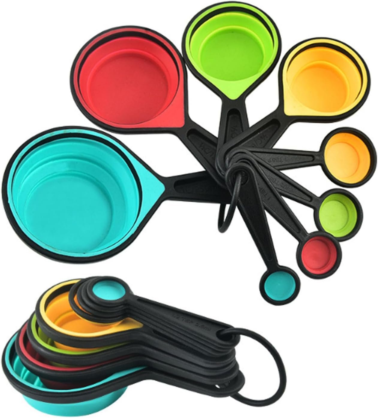 8pcs Collapsible Silicone Measuring Cups and Spoons Set Adjustable Measuring Cup Camper Kitchen Accessories Measure Cups and Spoons Set