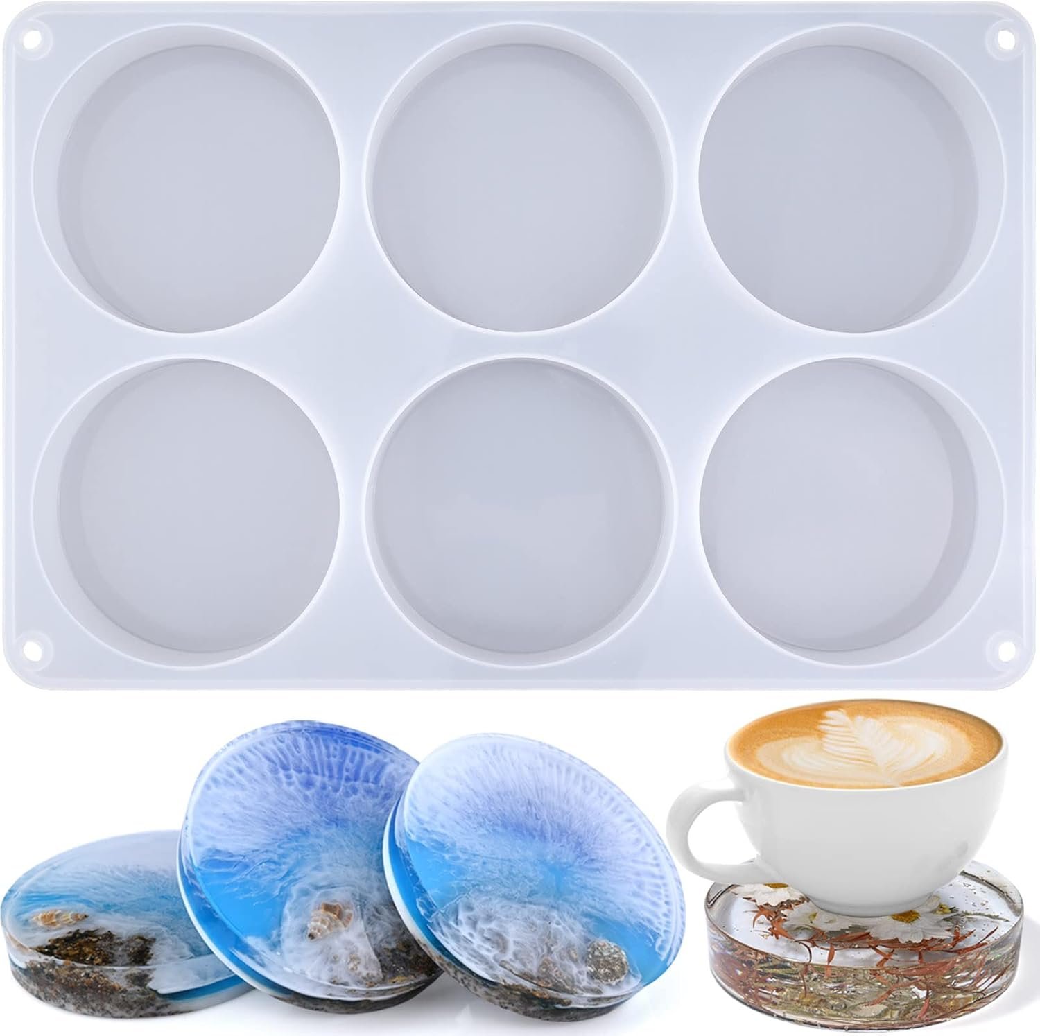 Actvty Round Coaster Resin Molds, 6 Cavity Coaster Silicone Molds for Epoxy Resin, Deep Coaster Molds for Flower Bouquet Preservation, DIY Custom Coasters, Resin Craft