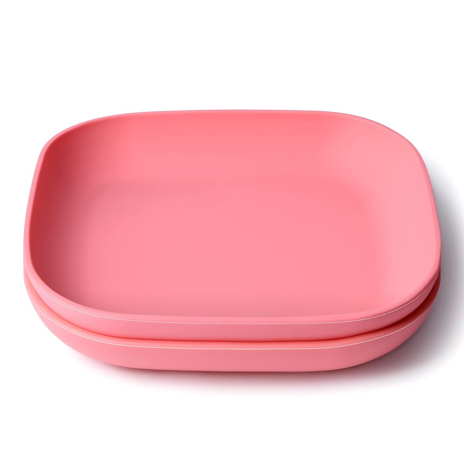 BABELIO Silicone Toddler Plates, 2 Pack Undivided Baby Self Feeding Utensils, BPA Free, Microwave, Oven and Dishwasher Safe (Pink)