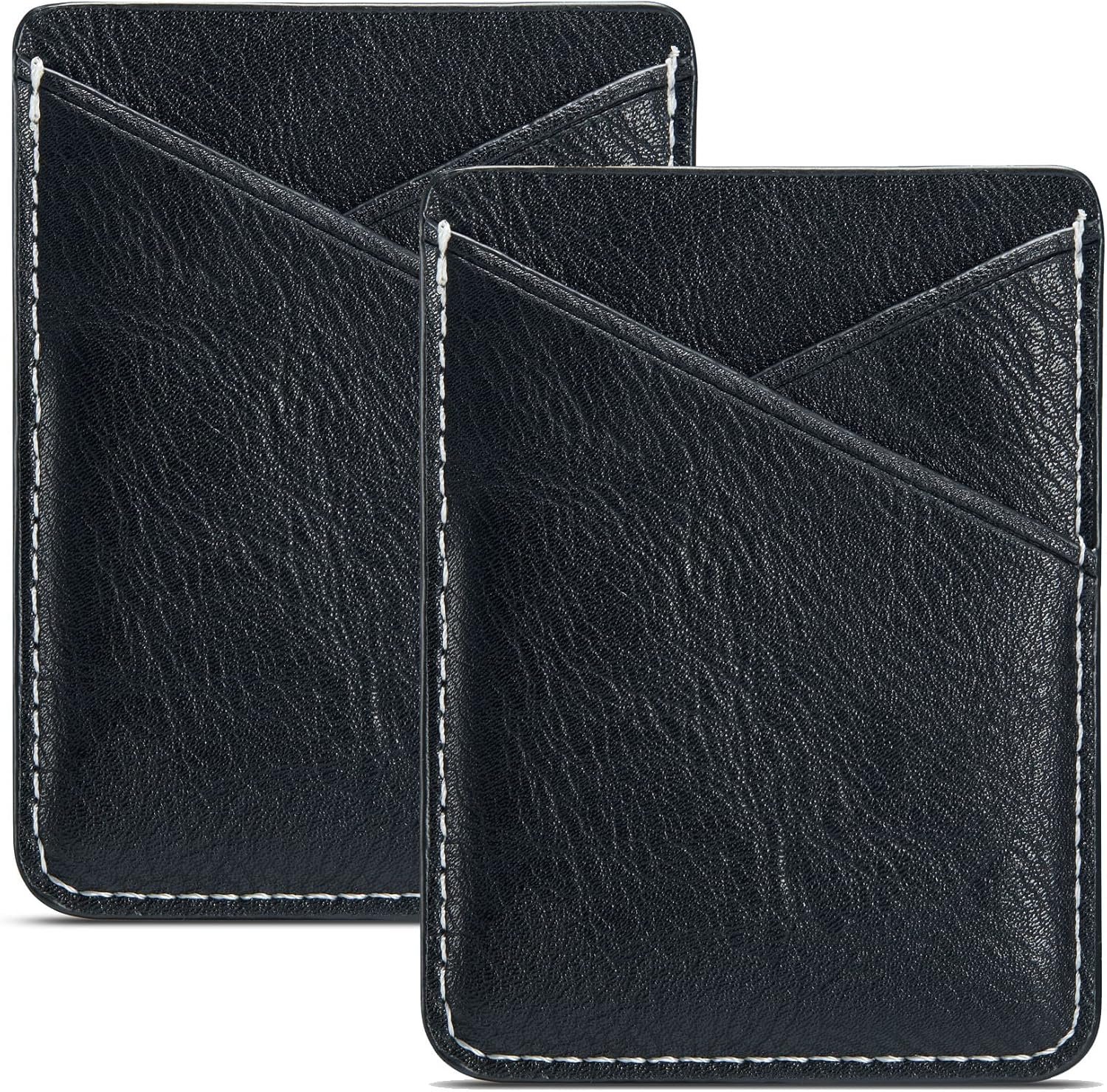 BIAJIYA Phone Card Holder, PU Leather Sleeve, Credit Card Holder Stick On Phone Case for iPhone Samsung Most Smartphones (Black-2pc)