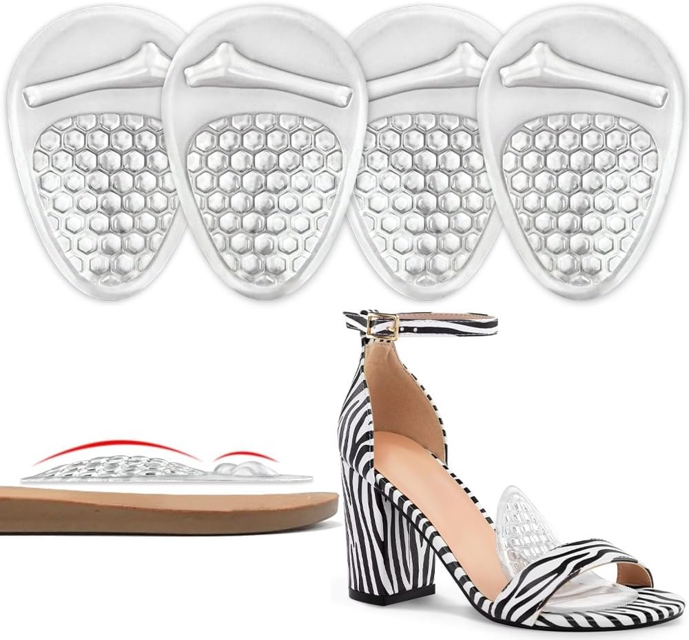 Ball of Foot Cushions Women, Metatarsal Pads, High Heel Comfort Pads, Weight Shifting and Shock Absorbing in Shoes (2 Pairs) (Clear)