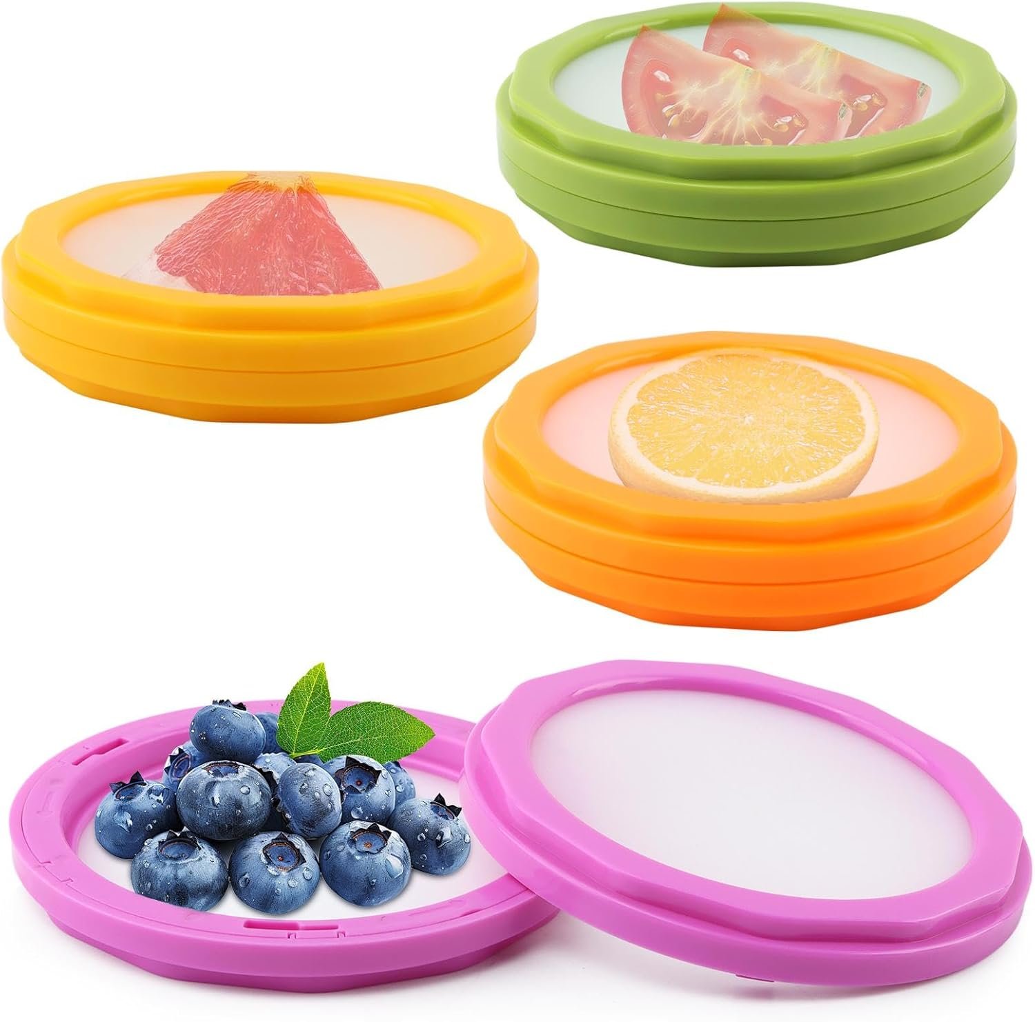 Bibabala Fruit and Vegetable Storage Containers for Fridge With Lid Stretch,Onion Lemons Avocado Box Reusable (COLOR:Purple, Green, Light Yellow, Dark Yellow)