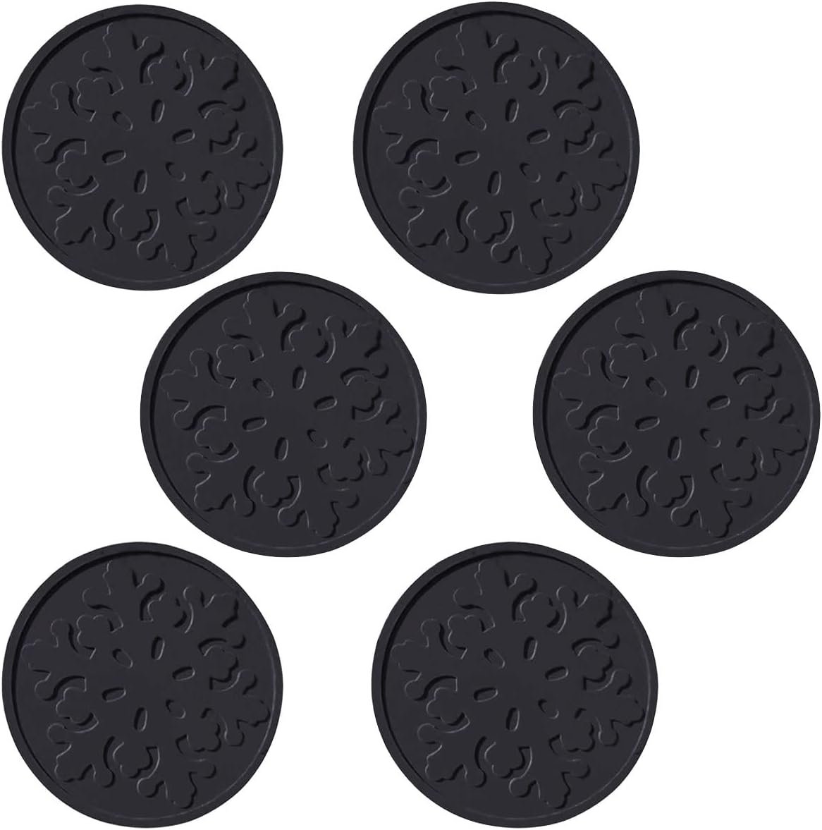 Black Heat Insulation Soft Coasters, 3-1/2 Inch Nonslip Silicone Mat for Bathroom and Kitchen
