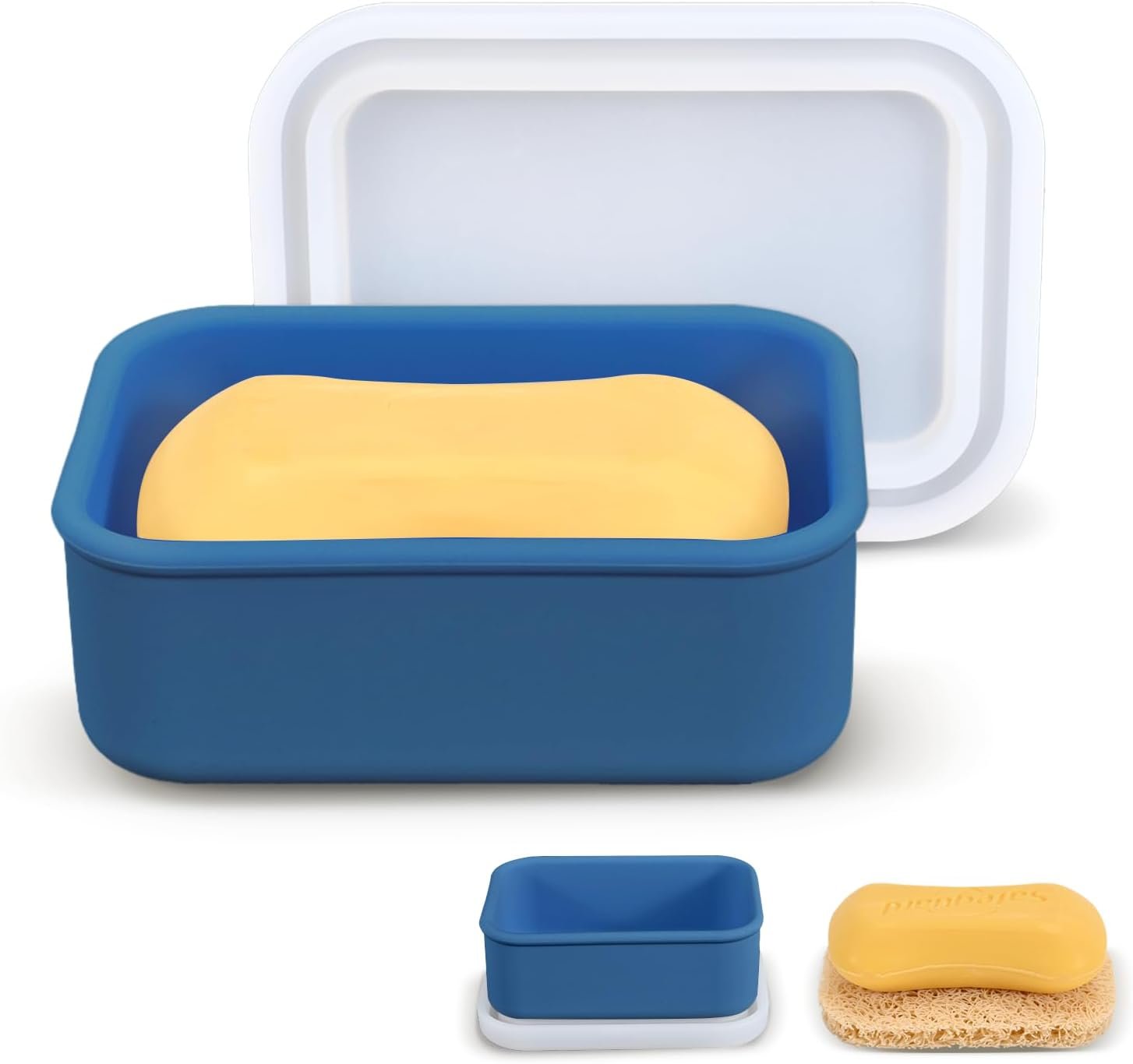 Blue Bar Soap Holder for Shower - Travel Soap Case with Self Draining Pads
