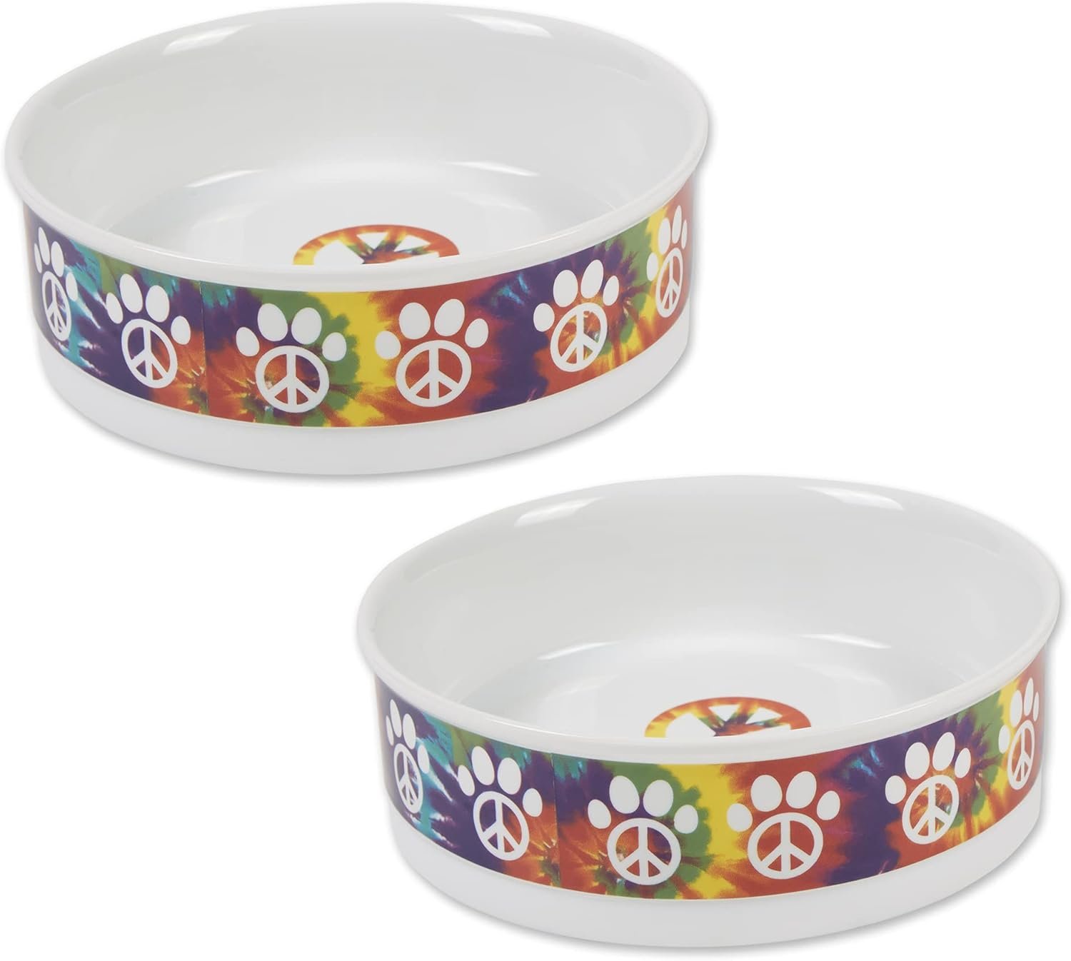 Bone Dry Ceramic Food Bowls, Non-Slip & Dishwasher Safe, Large Set, 7.5x2.4, Peace Paw, 2 Count