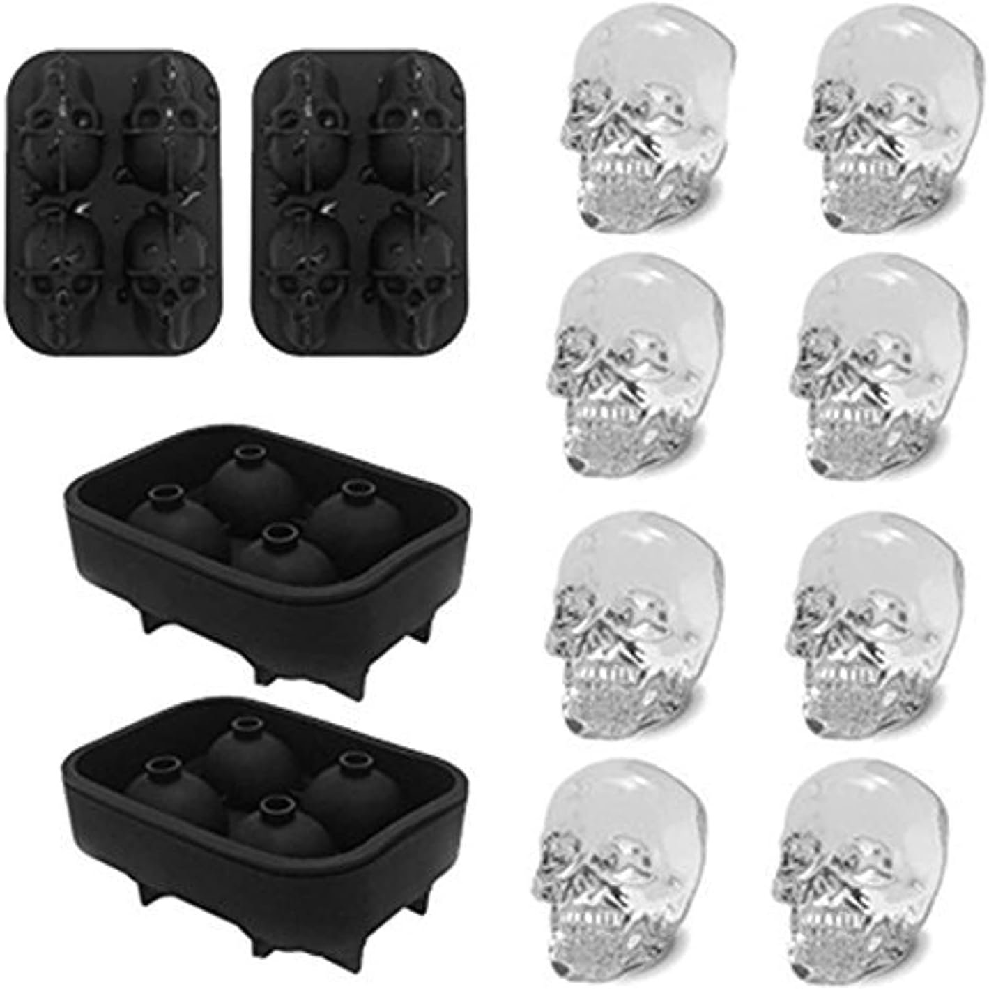 CHIYAN 3D Skull Silicone Ice Cube Mold - 2 Pack 1.9″ Easy Release Flexible Silicone Freezer Tray, Reusable Whiskey Ice Cubes Mold Skull for Party Cocktails Champagne and Drinks