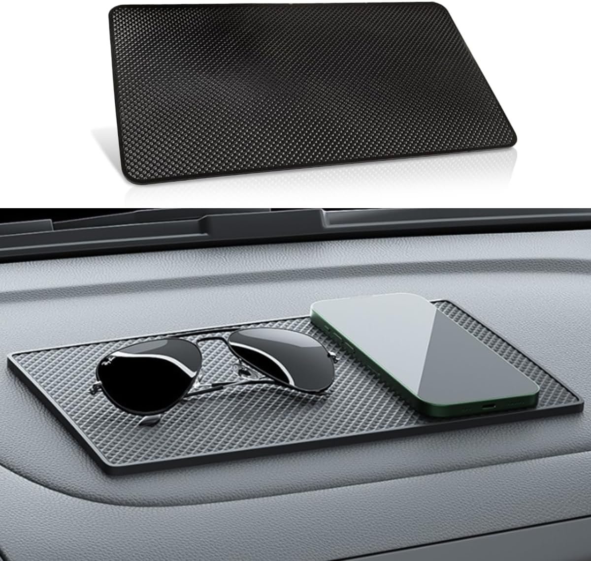 Car Dashboard Anti-Slip Mat, 10.6"×5.9" Universal Car Dash Sticky Rubber Mat, Multifunctional Non-Slip Adhesive Pad Auto Dash Gripping Mat for Cell Phones, Keys, Coins, Sunglasses (Grid)