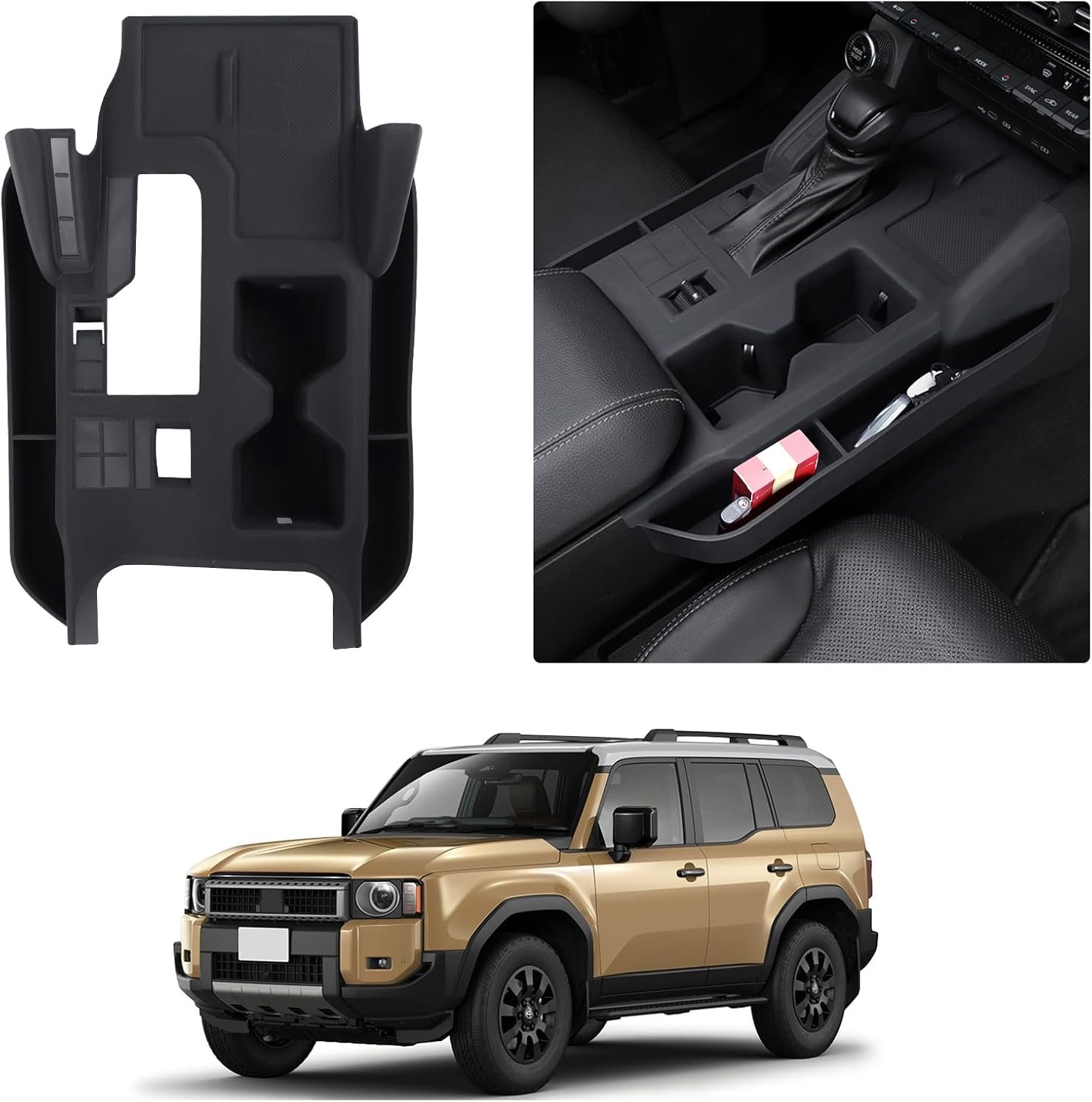Central Control Silicone Storage Box for 2024 2025 Toyota Land Cruiser 250 1958 Prado Lc250 J250 Seat Gap Storage Box Wireless Charging Silica Gel Pad Internal Modification Accessories (Black)