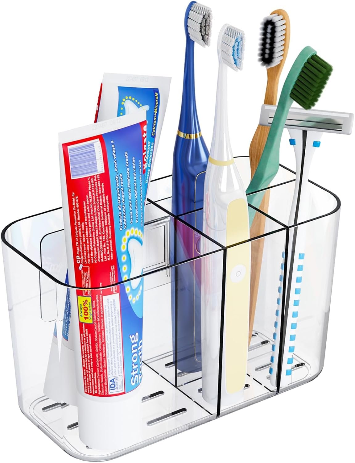 Clear Toothpaste and Toothbrush Holder for Bathroom - Wall Mounted and Countertop Usage,Cute Kids Electric Tooth Brush Holder & Cup, 5 Slots Family Size Toothbrush Organizer & Stand for Rv,Farmhouse