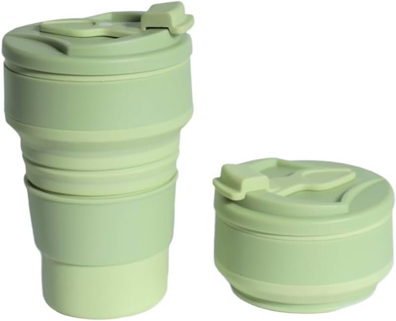 Collapsible Cup for Traveling, 12Oz Collapsible Silicone Travel Cup for Hot and Cold Drinks, Leak Proof Reusable Folding Travel Coffee Mug for Camping & Hiking, Green