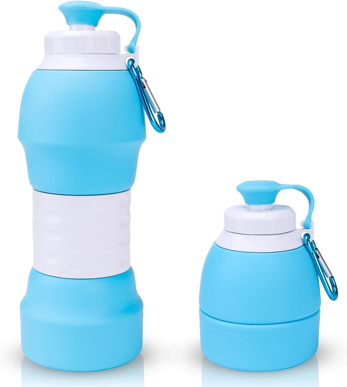 Collapsible Water Bottle, Upgrade Leakproof Foldable BPA Free Silicone Reusable Sports Bottle, Portable Refillable Bottles with Carabiner, Ideal for Travel Hiking Outdoor Camping Gym