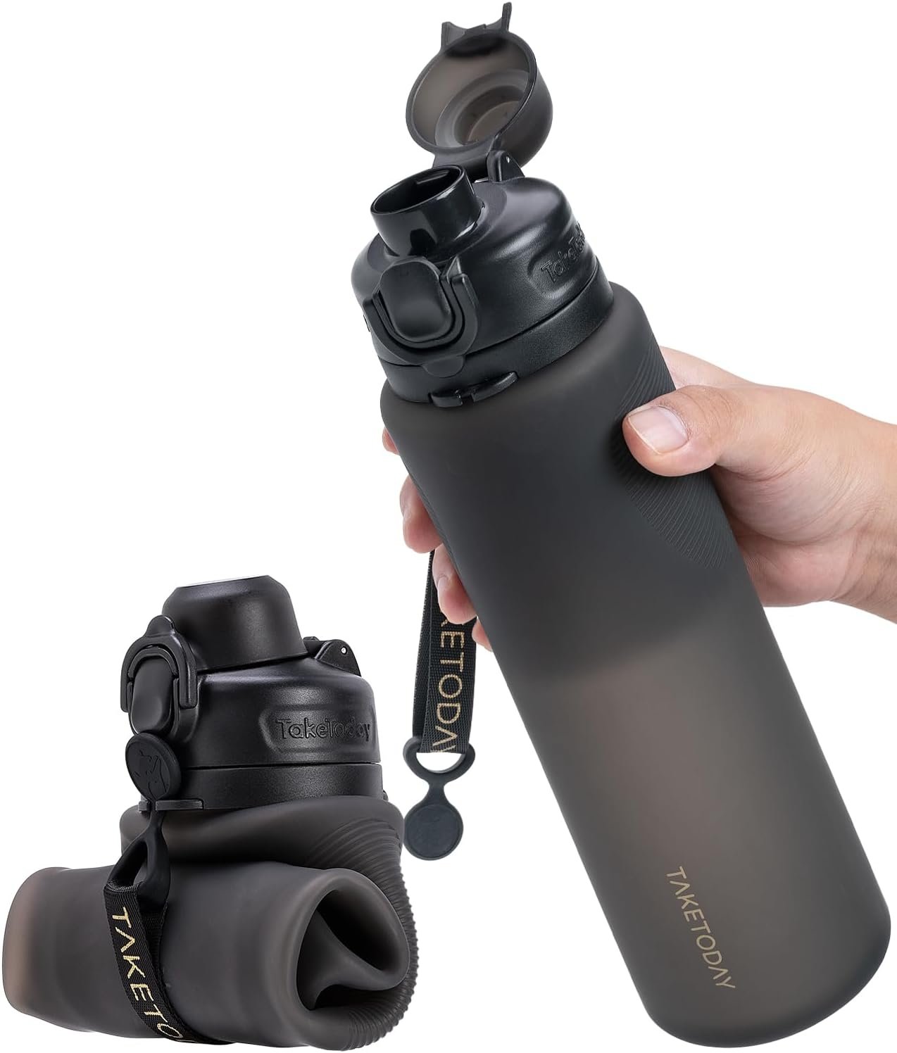 Collapsible Water Bottles 32oz, Foldable Travel Water Bottle, BPA Free, Silicone Water Bottle Leakproof for Hiking, International Travel, Outdoors