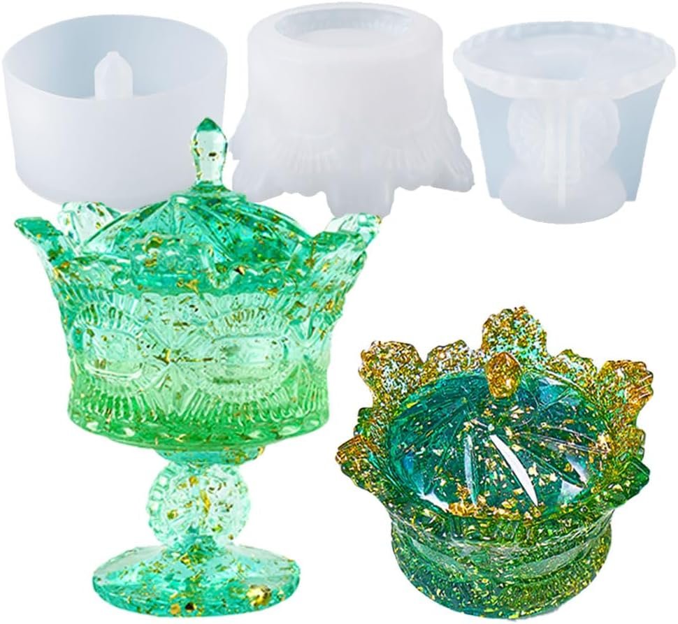 Crown Jar Resin Mold with Lid, Silicone Storage Box Mould Jewelry Box Case Molds for Epoxy Resin Casting DIY Resin Crafts Jewelry Trinket Container Candle