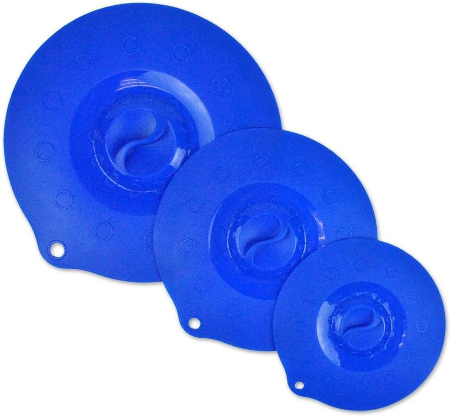 DII Kitchen Millennium Dishwasher Safe BPA Free Silicone Suction and Food Cover Lid/Splatter Guard, Fits Various Sizes of Cups, Bowls & Pans, Blue, Set of 3