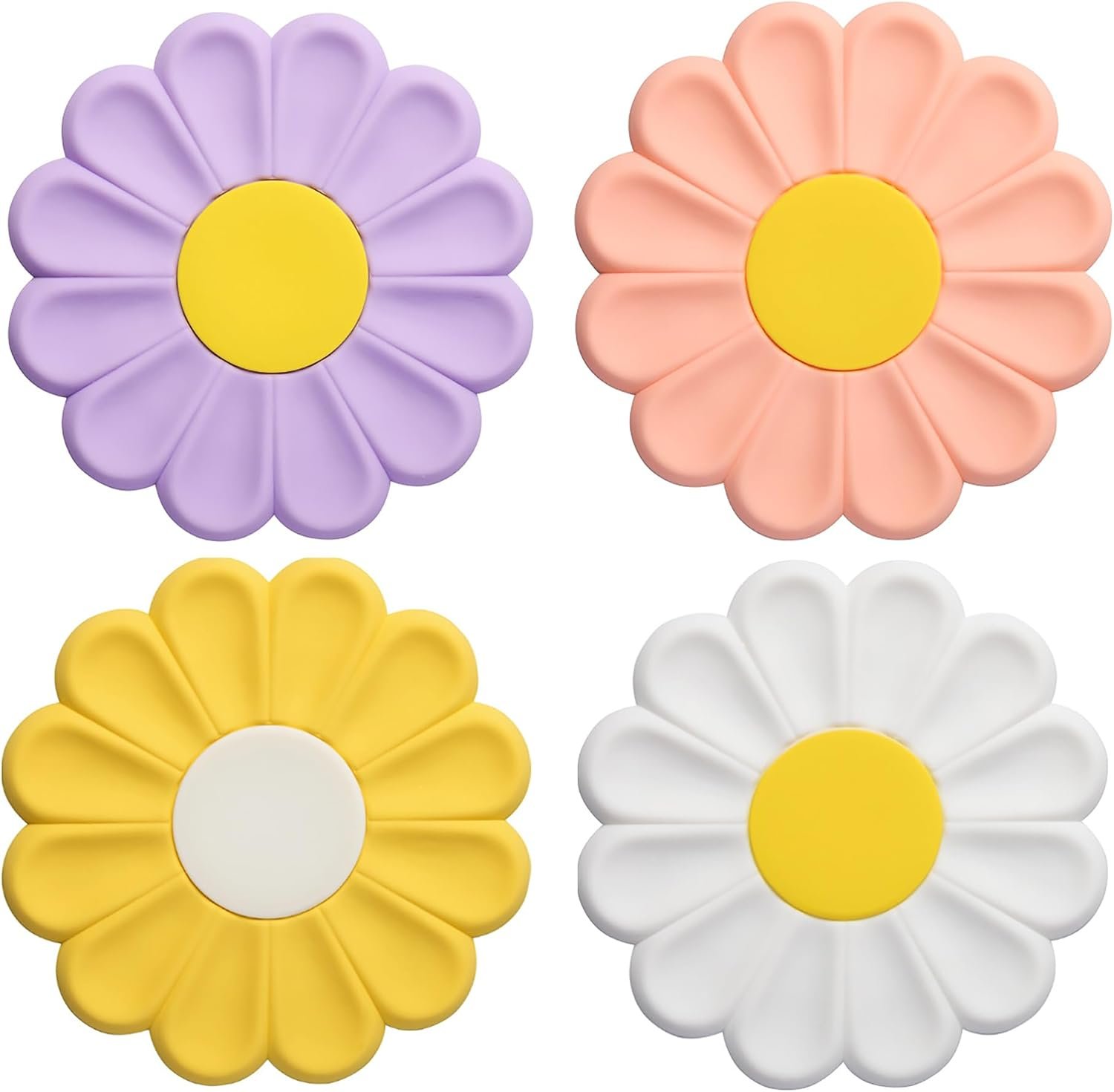 Daisy Trivets, Set of 4 Silicone Trivets for Hot Pots and Dishes, 6.7 Inch Round Flexible Silicone Pot Holders Hot Pads, Anti-Slip Coaster, Heat Resistant Mat Multi-Use Creative Placemat Kitchen