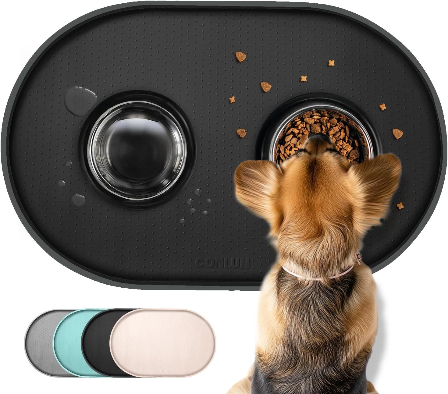 Dog Food Mat,1/2 Inch Raised Edges Cat Feeding Mat for Spill Containment,BPA-Free Silicone Pet Food Mats for Floor Waterproof,Rubber Dog Placemats for Food and Water Bowls(Black,19"x12")