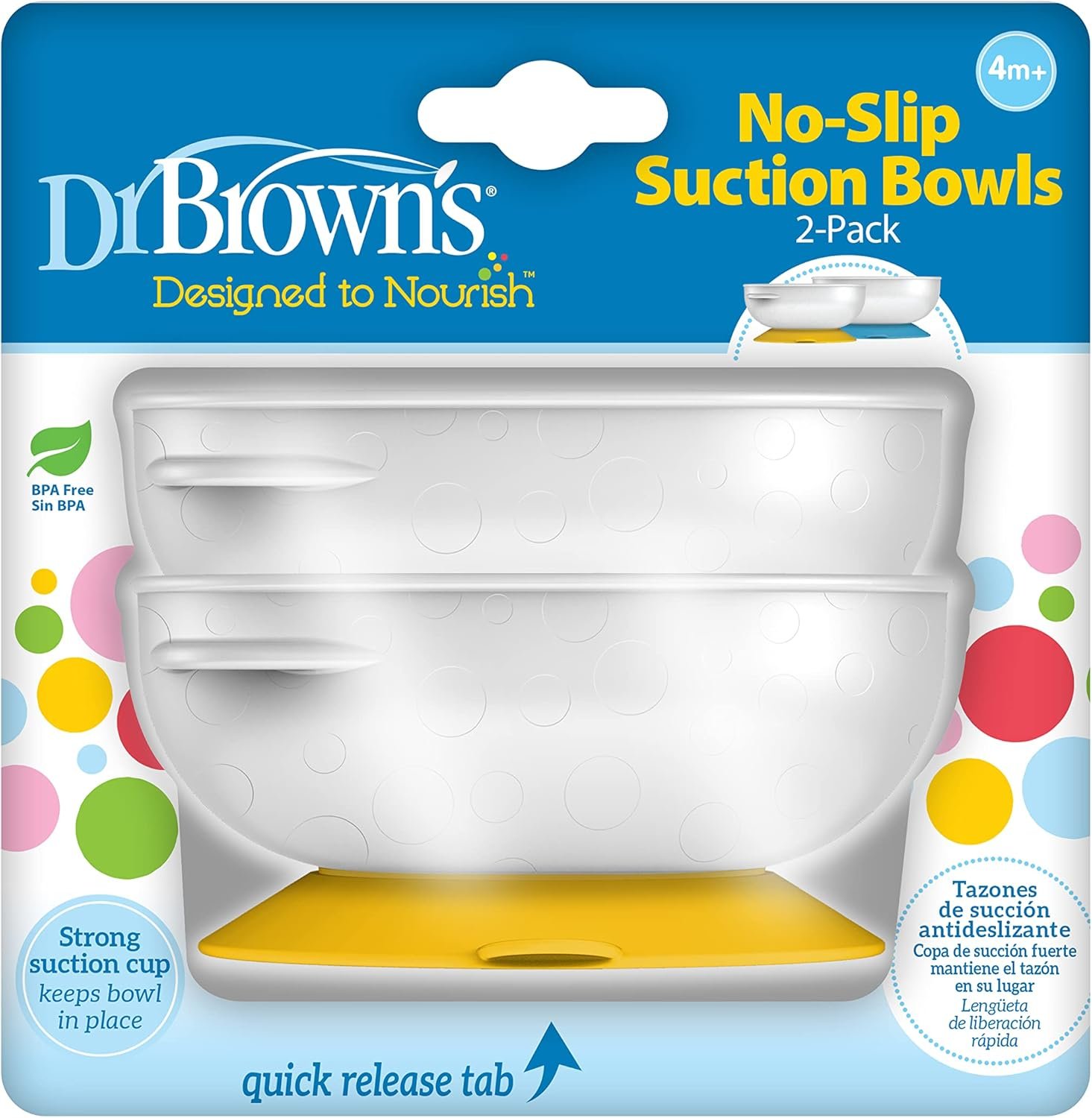 Dr. Brown's No-Slip Strong Suction Bowl for Babies and Toddlers, BPA Free - 2-Pack
