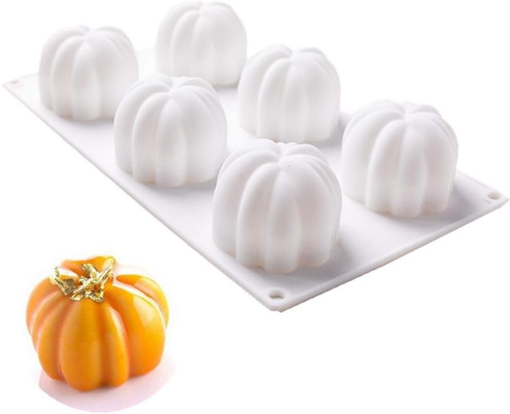 EchoDone Pumpkin Silicone Mold 6 Cavities Cupcake Baking Pan Mousse Tray Molds Kitchen Cake Decoration Fondant Mold for Halloween