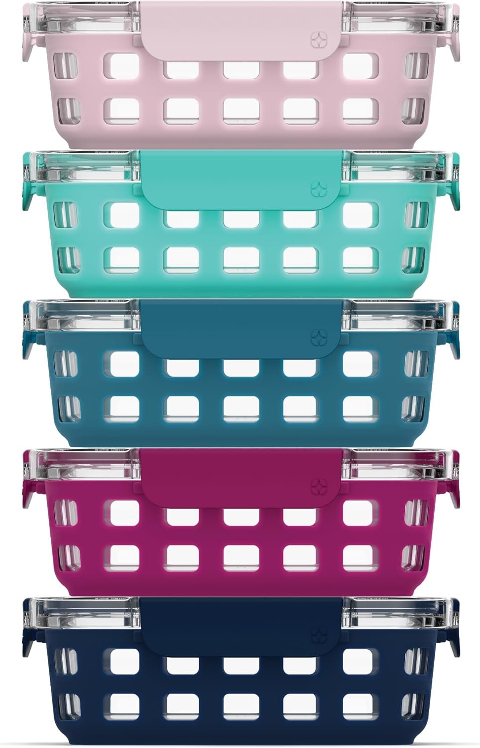 Ello Duraglass 3.4 Cup Meal Prep Sets 10Pc, 5 Pack Set- Glass Food Storage Container with Silicone Sleeve and Airtight BPA-Free Plastic Lids, Dishwasher, Microwave, and Freezer Safe, Evening Orchard