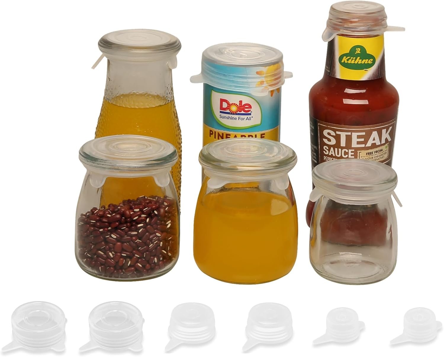 Extra Small Silicone Stretch Lids Reusable Silicone Jar Cover 3 Different Sizes Fit to 1.2 Inch to 2.4 Inch Small Jars,Food Cans,Bottles 6 Pack
